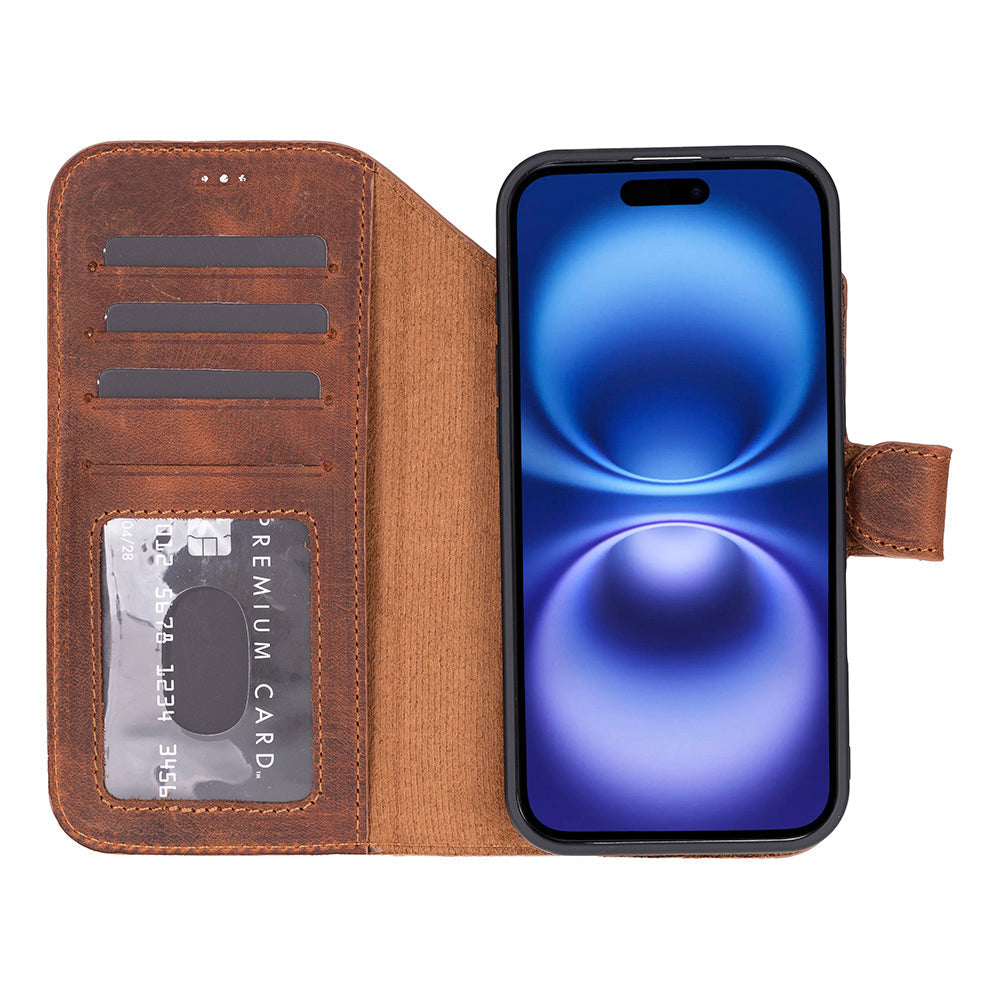 Bloominbag-Bloom Case Magic Wallet Mahogany Saddle Hakiki Deri I Phone 17 Air(6.5") Cüzdanlı Telefon Kılıfı-5-Milagron.com