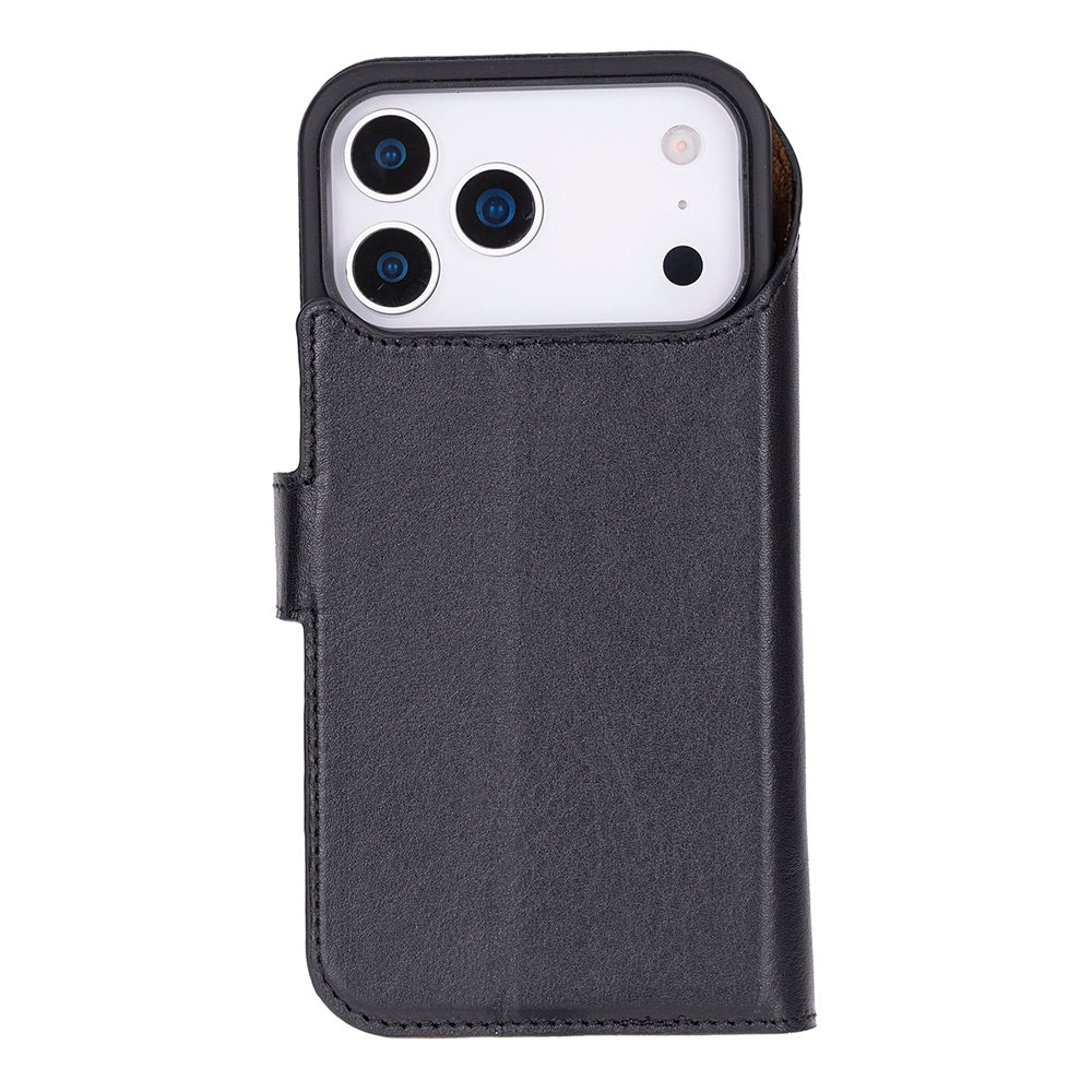 Bloominbag-Bloom Case Magic Wallet Obsidian Black Apple I Phone 17 Pro (6.3") Hakiki Deri çıkarılabilir Cüzdanlı Telefon Kılıfı-1-Milagron.com