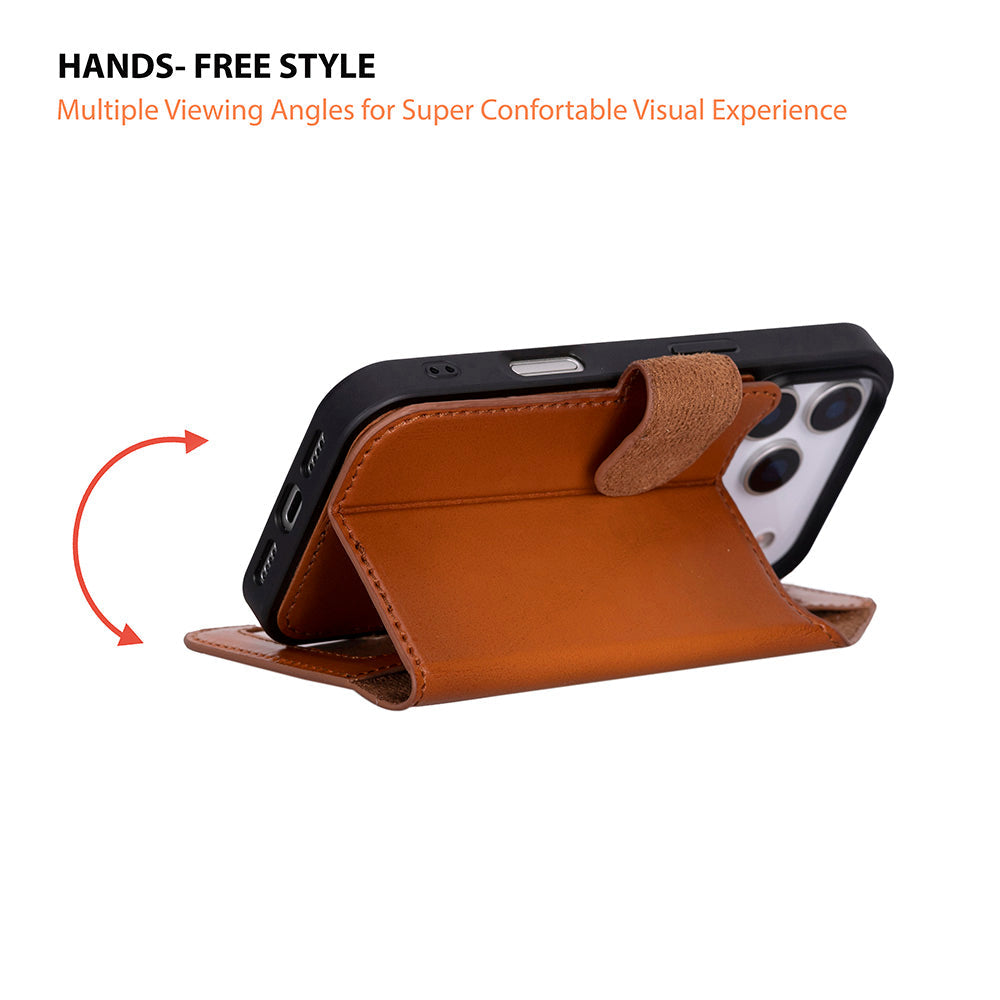 Bloominbag-Bloom Case Magic Wallet Urban Tan Apple I Phone 17 Pro (6.3") Hakiki Deri çıkarılabilir Cüzdanlı Telefon Kılıfı-4-Milagron.com