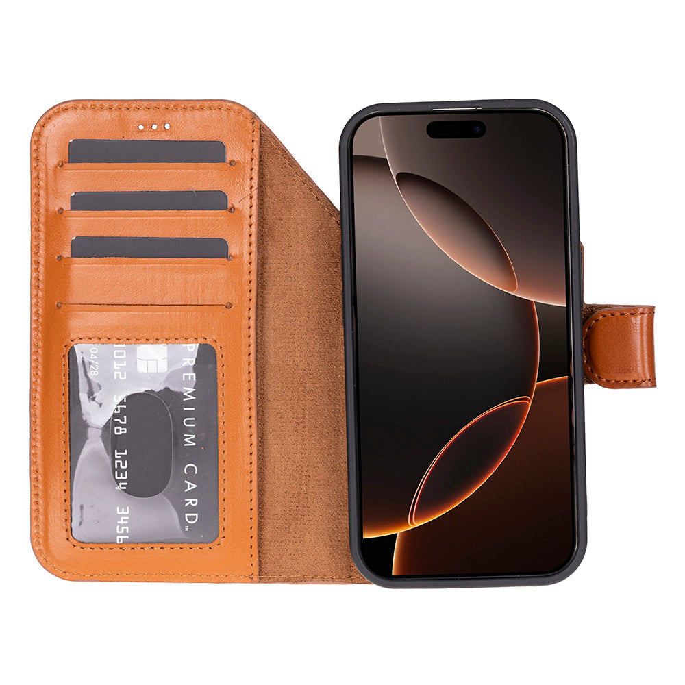 Bloominbag-Bloom Case Magic Wallet Urban Tan Apple I Phone 17 Pro (6.3") Hakiki Deri çıkarılabilir Cüzdanlı Telefon Kılıfı-5-Milagron.com