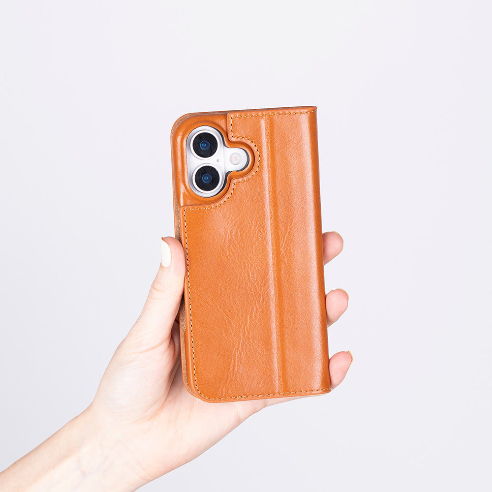 Bloominbag-Bloom Case Sonat Urban Tan Hakiki Deri I Phone 17(6.3") Folio Kılıfı-3-Milagron.com