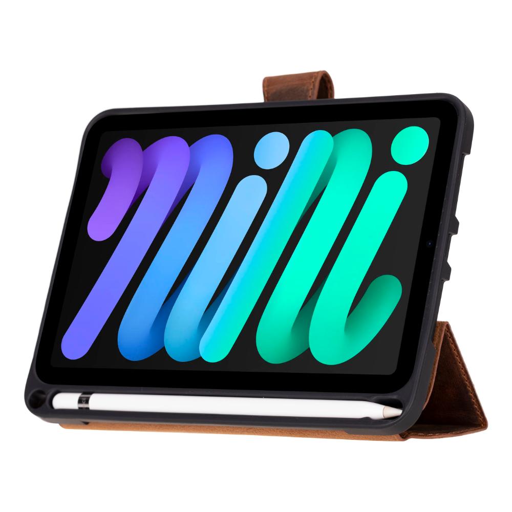 Bloominbag-Bloom Case Trigon Saddle Brown Apple I Pad Mini (2024) Hakiki Deri Kılıf-4-Milagron.com