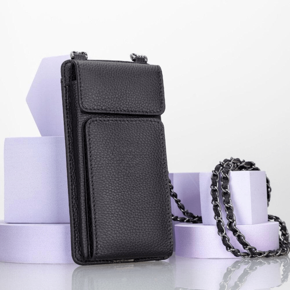 Bloominbag-Bloom Cross Obsidian Black Hakiki Deri Cüzdan & Telefon çantası-2-Milagron.com