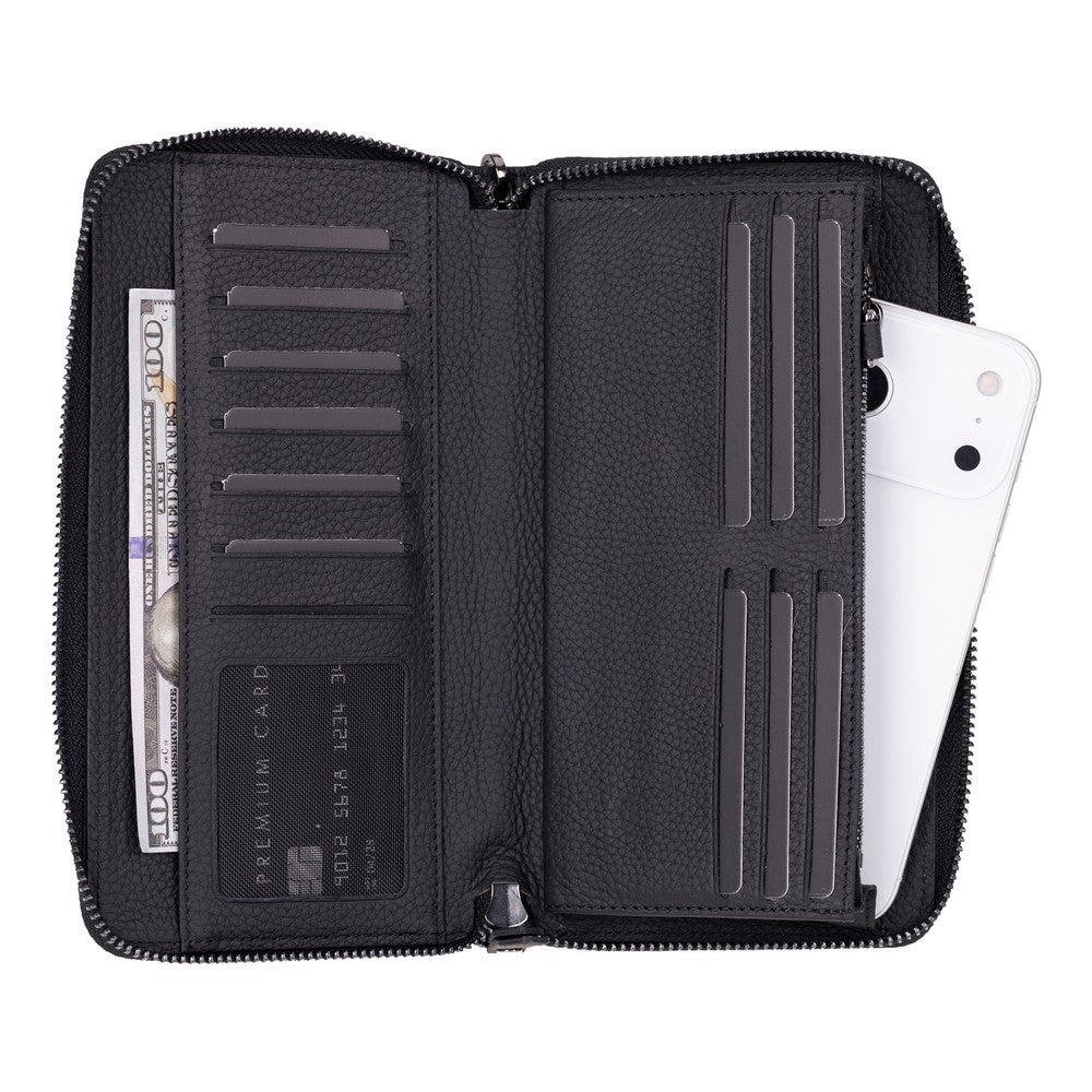 Bloominbag-Bloom Porter Shadow Black Hakiki Deri Telefon Bölmeli Cüzdan-3-Milagron.com