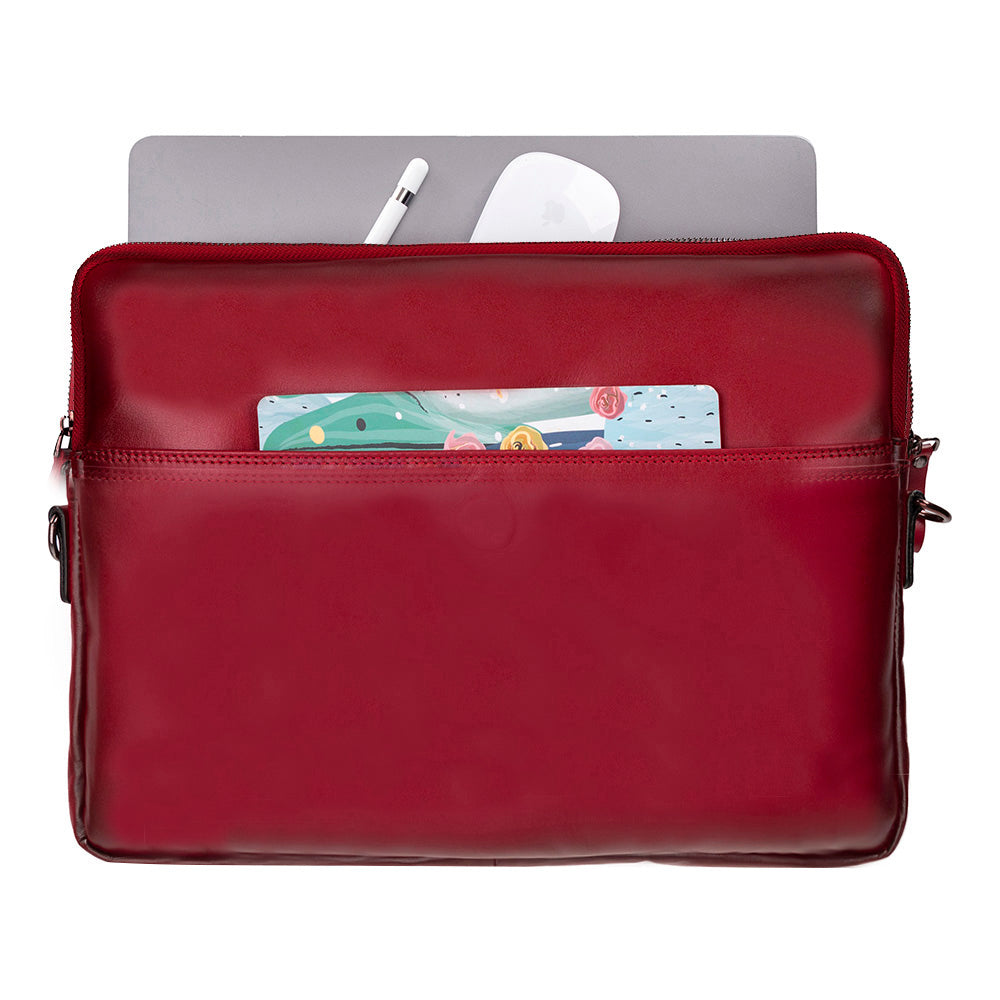 Bloominbag-Bloom Sleeve Leeds 14" Crimson Red Hakiki Deri Laptop & Tablet Kılıfı-3-Milagron.com