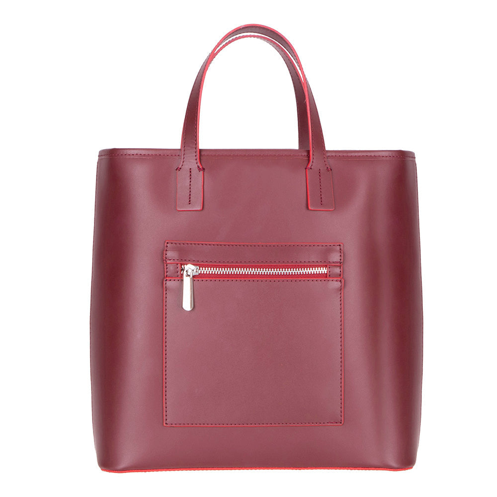 Bloominbag-Bloom Tote Valetto Burgundy Hakiki Deri Omuz çantası / Tote Bag-1-Milagron.com
