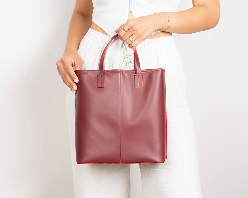 Bloominbag-Bloom Tote Valetto Burgundy Hakiki Deri Omuz çantası / Tote Bag-3-Milagron.com