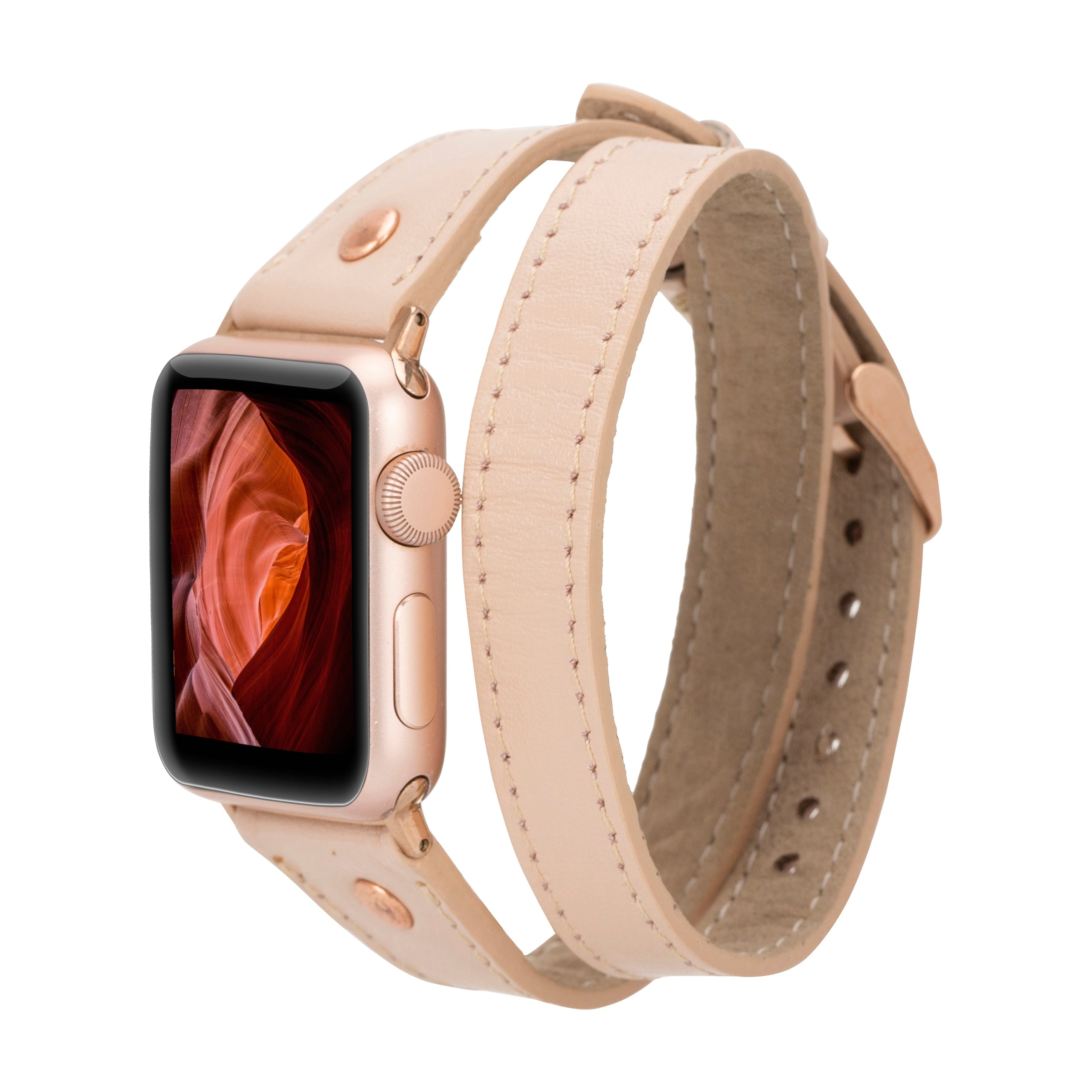 Bloomband Gold Tokalı Double Tour Bisque Deri Apple Watch Kayışı - 44/45/46/49Mm