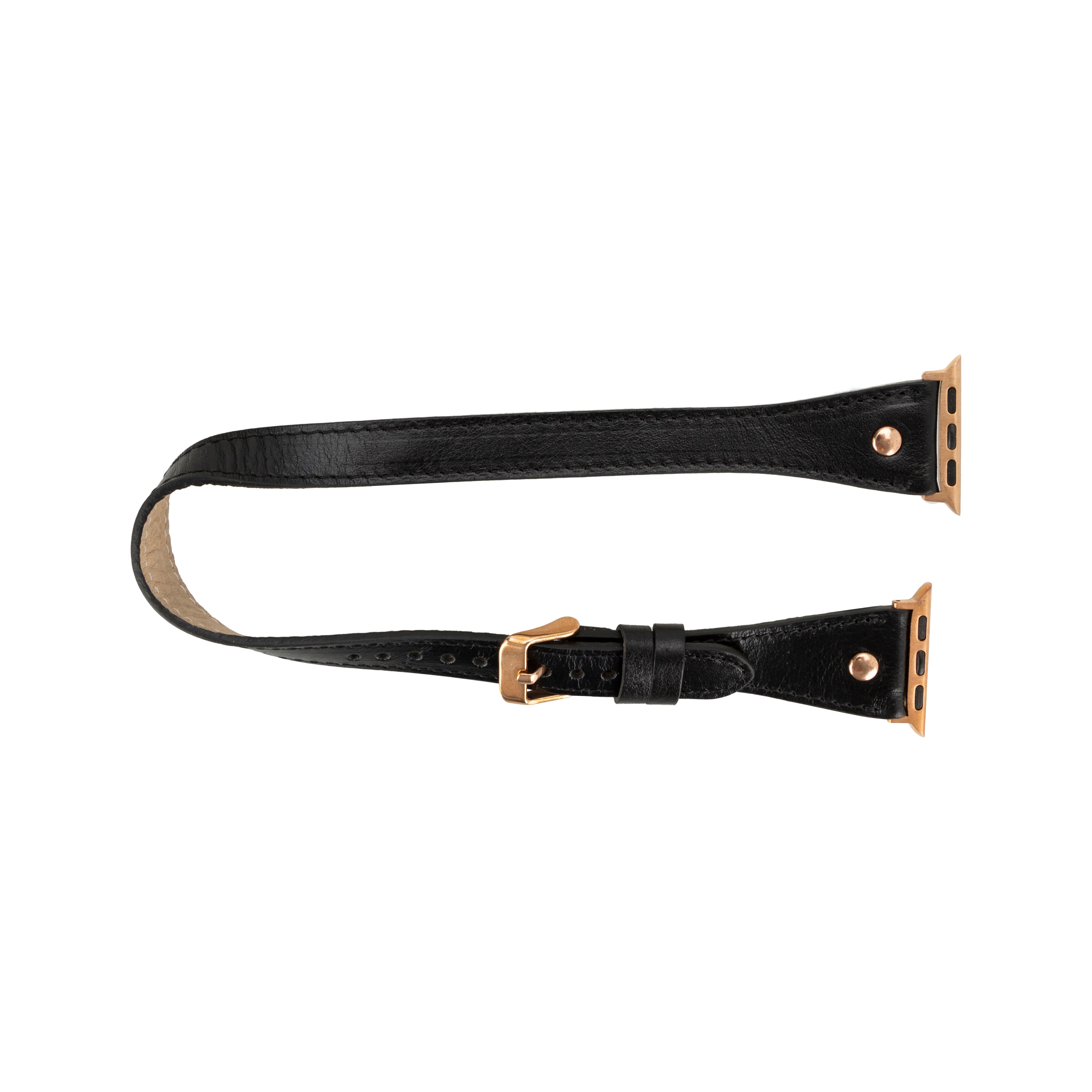 Bloomband Gold Tokalı Double Tour Onyx Black Deri Apple Watch Kayışı - 44/45/46/49Mm