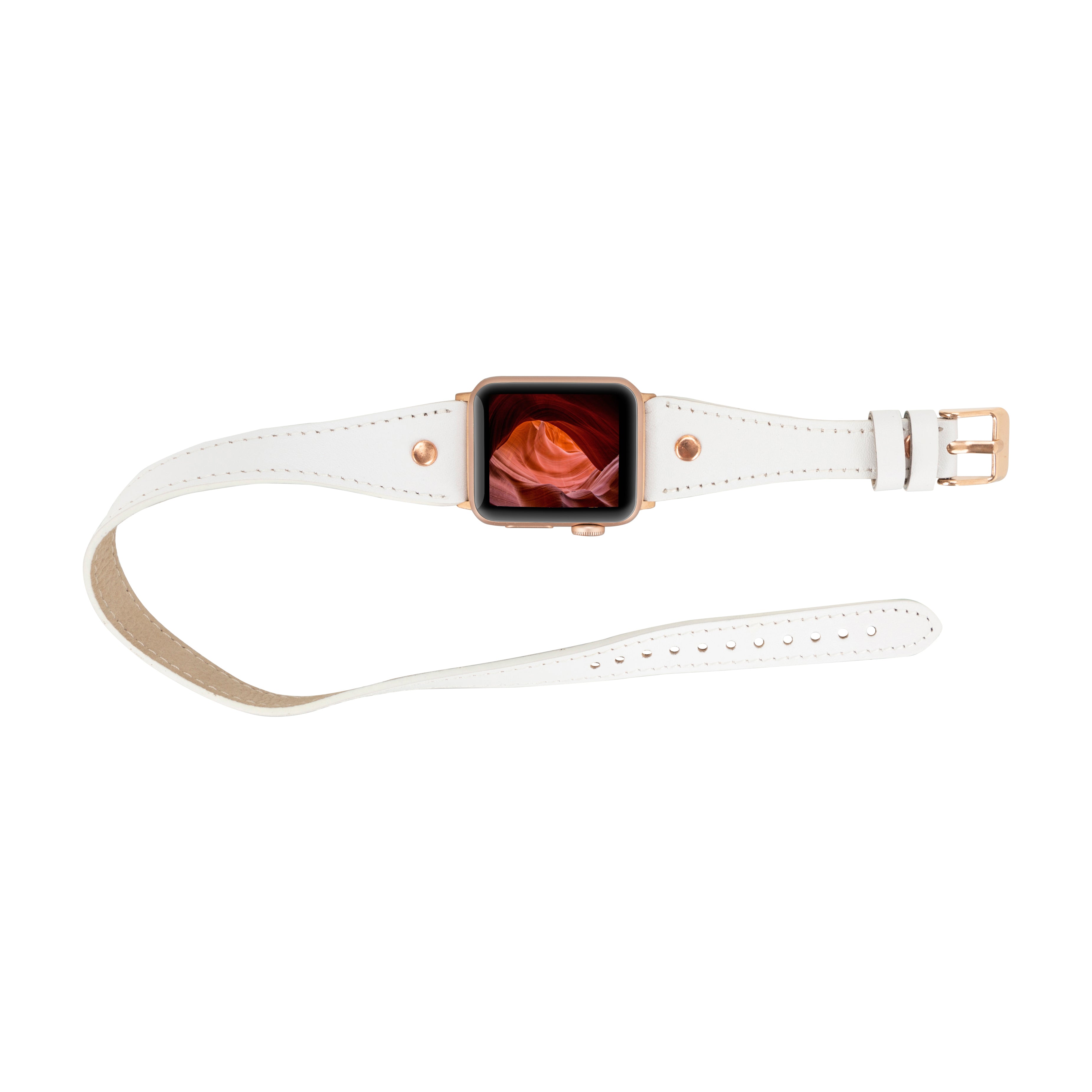 Bloomband Gold Tokalı Double Tour White Deri Apple Watch Kayışı - 44/45/46/49Mm