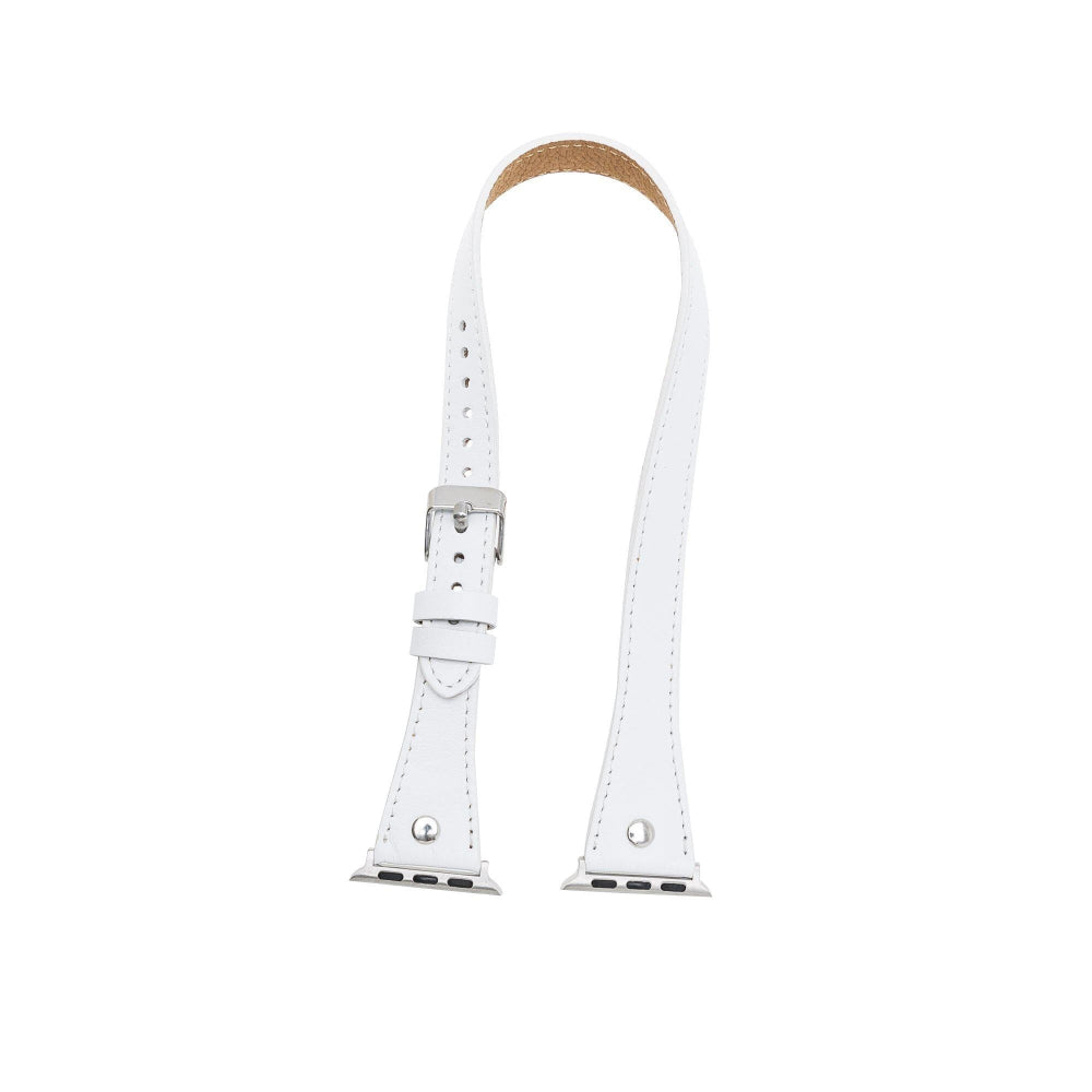 Bloomband Silver Tokalı Double Tour White Deri Apple Watch Kayışı - 44/45/46/49Mm