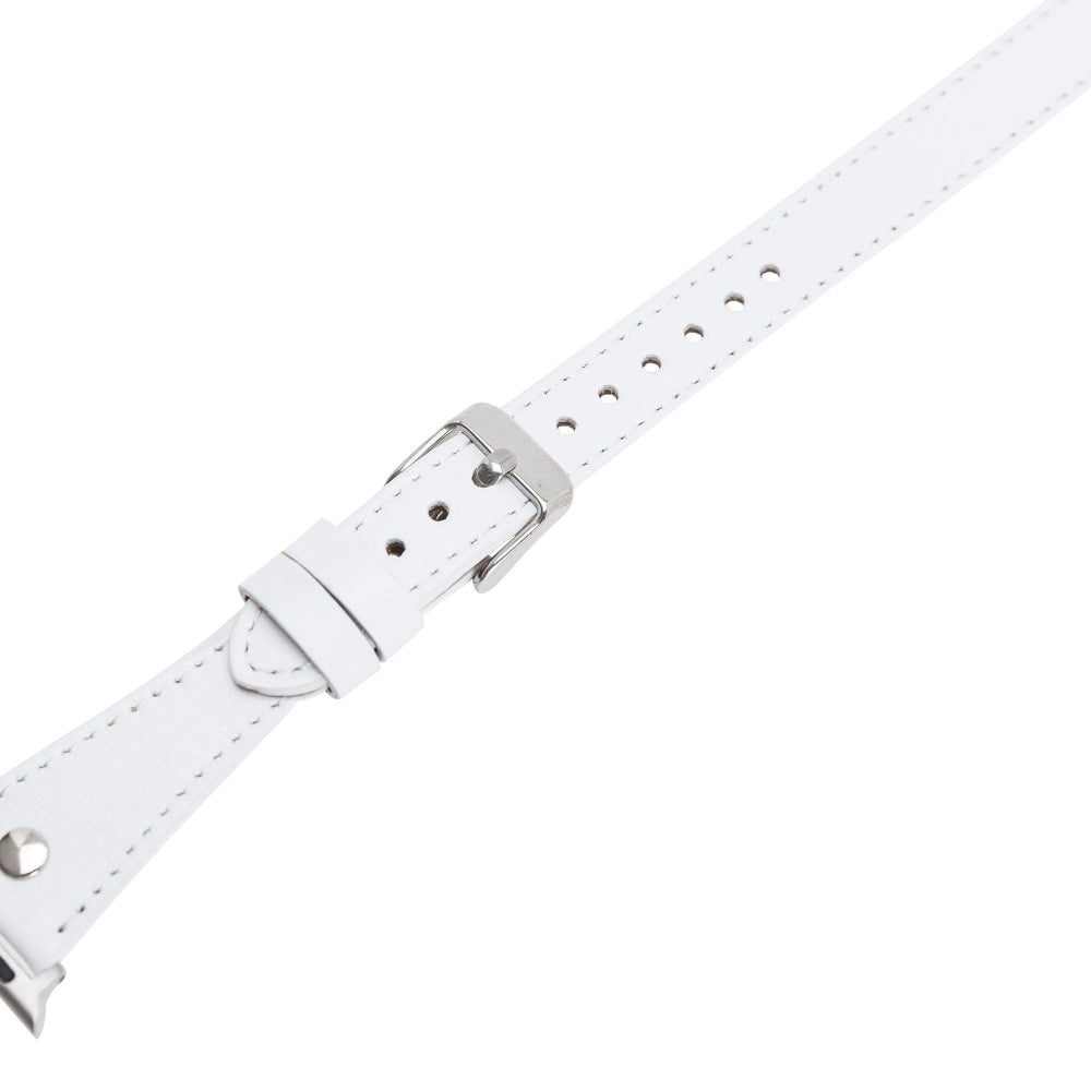 Bloomband Silver Tokalı Double Tour White Deri Apple Watch Kayışı - 44/45/46/49Mm