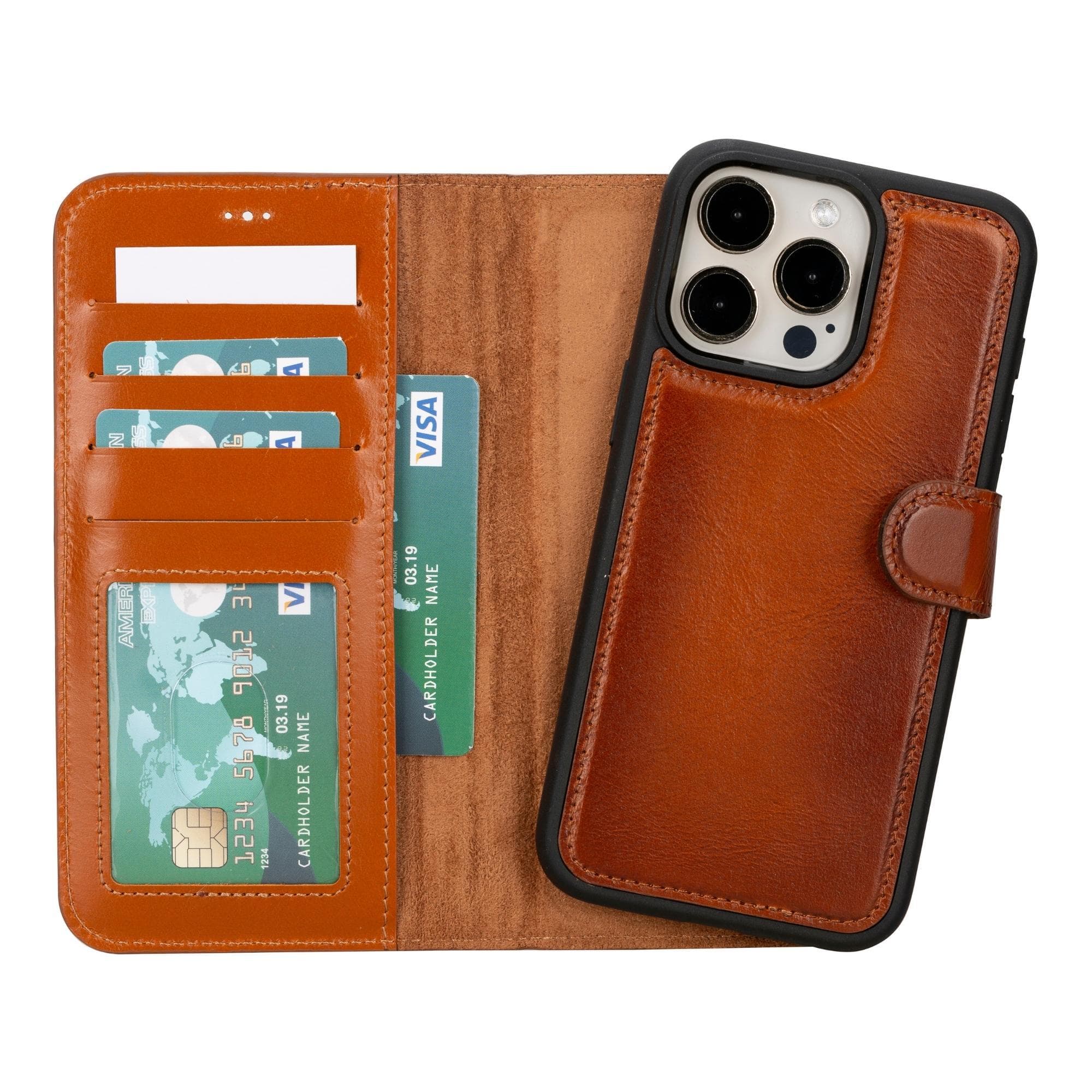 Bloomcase Apple Iphone 15 Pro (6.1") Mocca Tan Hakiki Deri Çıkarılabilir Cüzdanlı Telefon Kılıfı