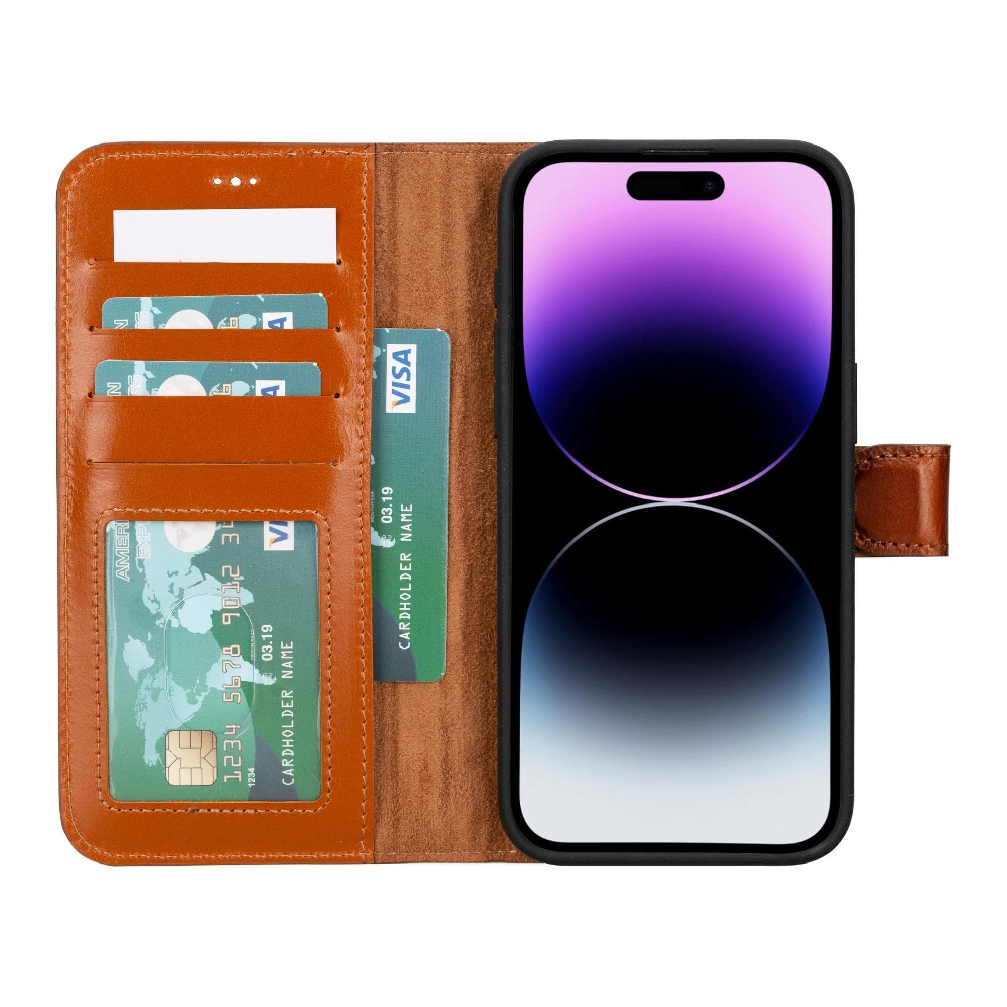 Bloomcase Apple Iphone 15 Pro (6.1") Mocca Tan Hakiki Deri Çıkarılabilir Cüzdanlı Telefon Kılıfı