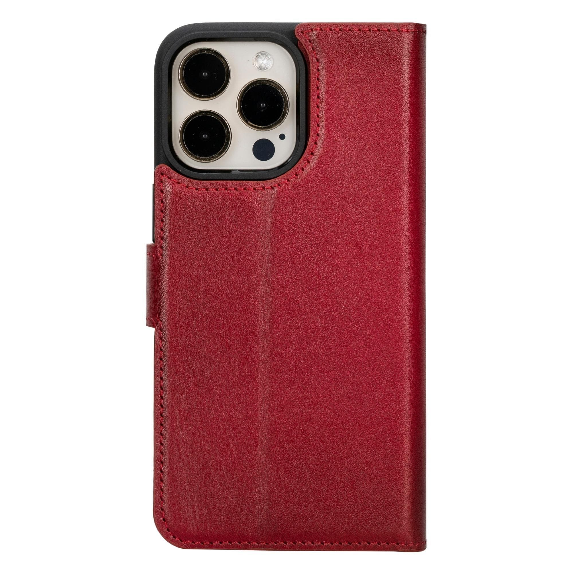 Bloomcase Apple Iphone 15 Pro Max (6.7") Cherry Red Hakiki Deri Çıkarılabilir Cüzdanlı Telefon Kılıfı