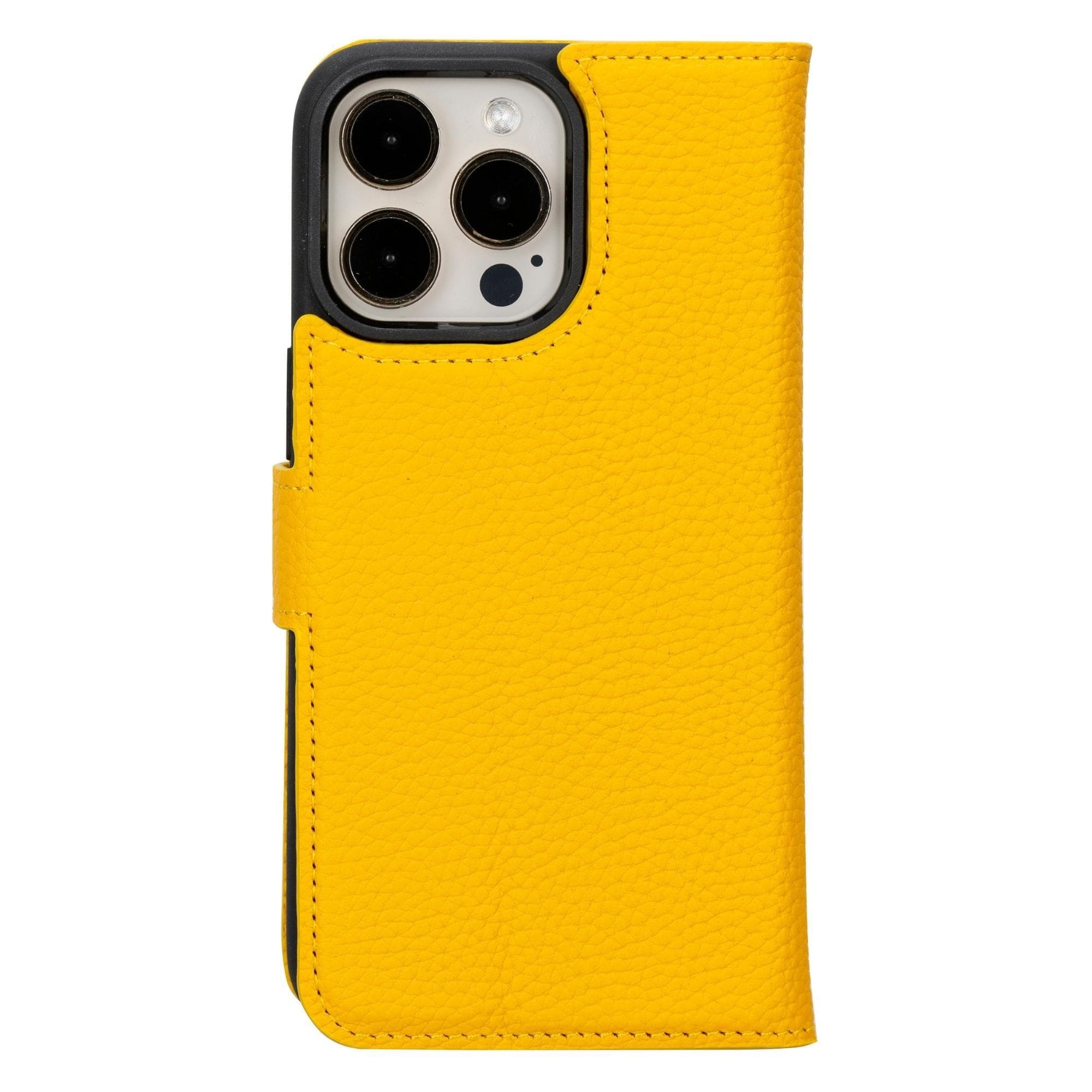 Bloomcase Apple Iphone 15 Pro Max (6.7") Soleil Yellow Hakiki Deri Çıkarılabilir Cüzdanlı Telefon Kılıfı