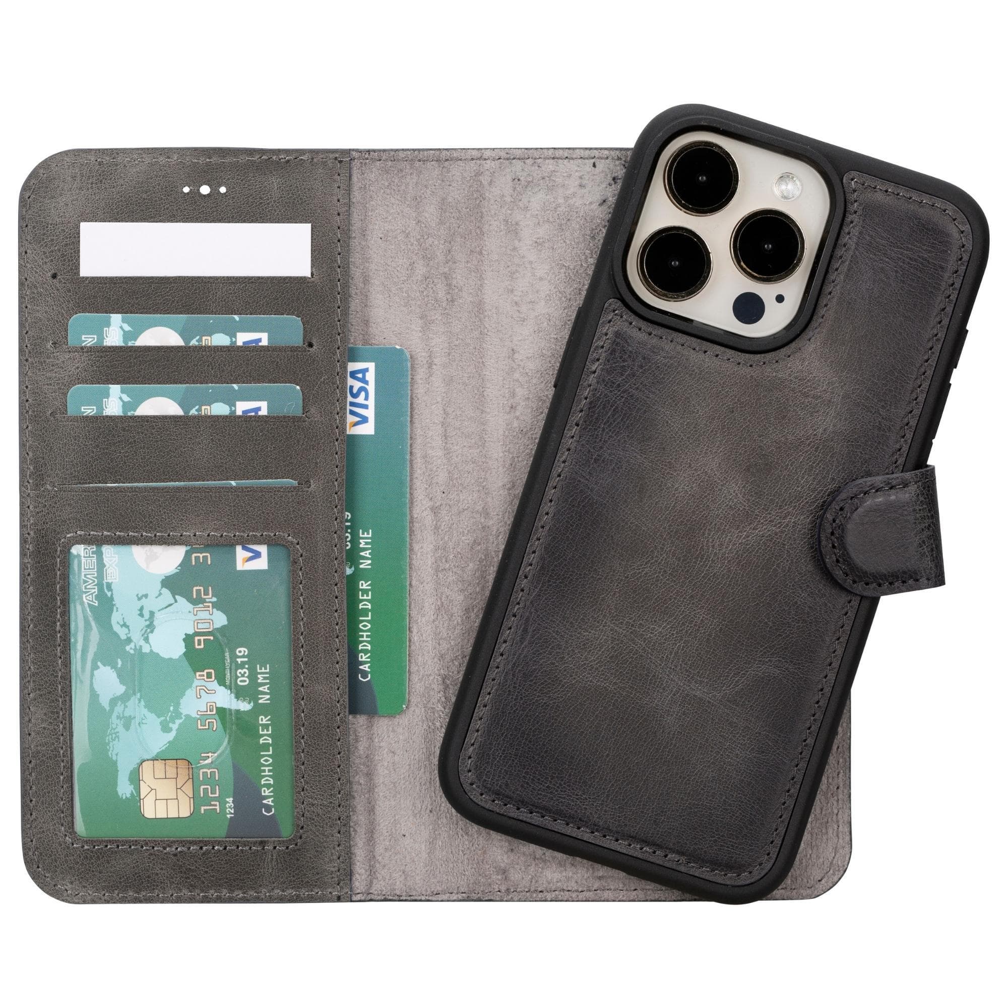 Bloomcase Apple Iphone 15 Pro Max (6.7") Warm Greige Hakiki Deri Çıkarılabilir Cüzdanlı Telefon Kılıfı