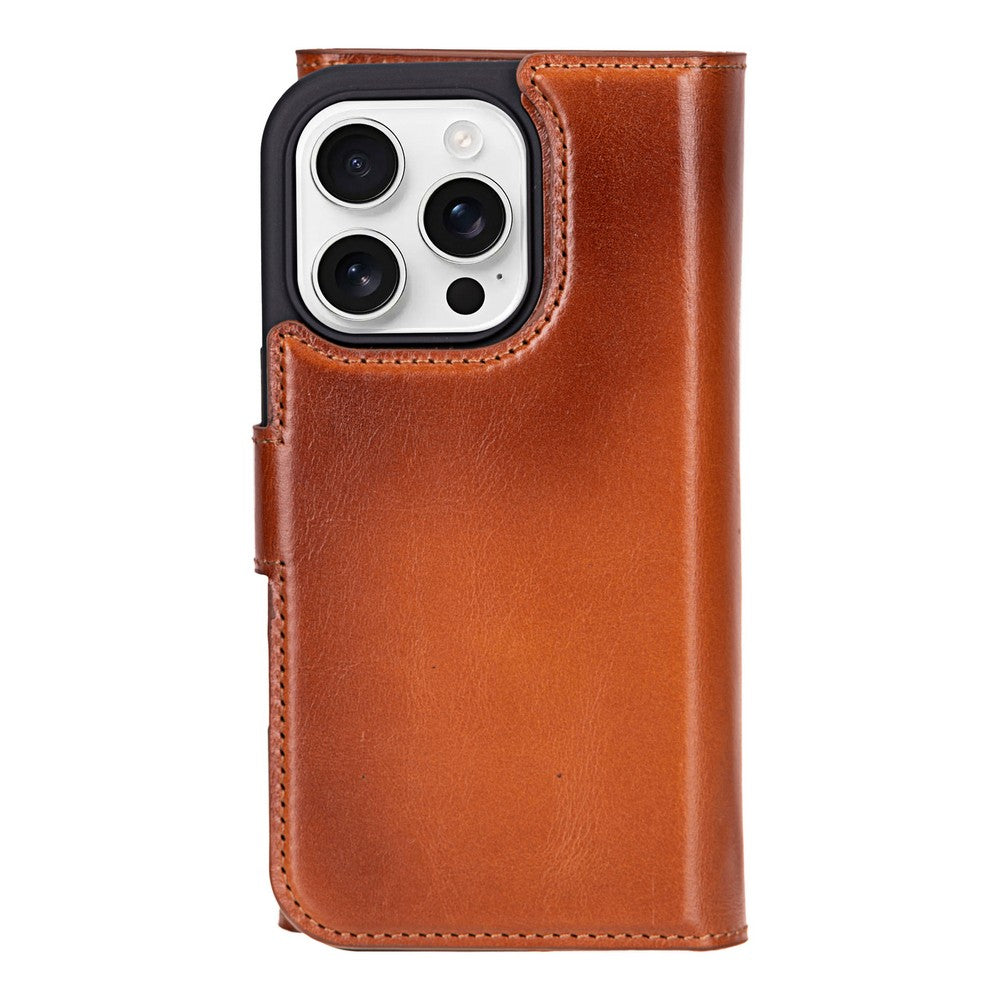 Bloomcase Apple Iphone 16 Pro (6.3") Desert Sand Hakiki Deri Çıkarılabilir Cüzdanlı Telefon Kılıfı
