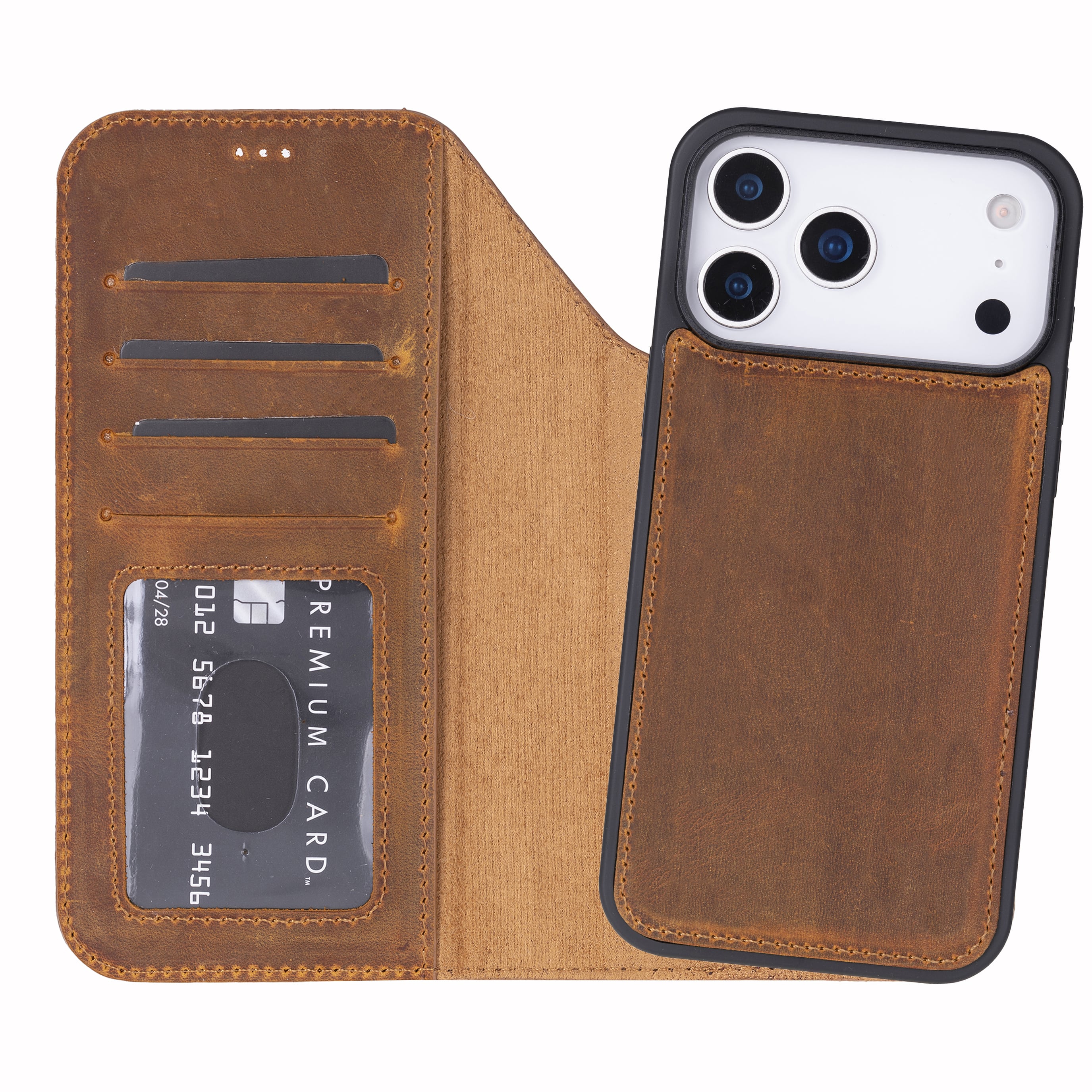 Bloomcase Magic Wallet Moccasin Apple Iphone 17 Pro (6.3") Hakiki Deri Çıkarılabilir Cüzdanlı Telefon Kılıfı
