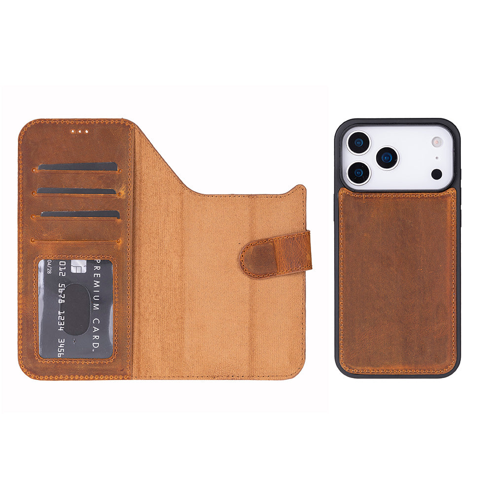 Bloomcase Magic Wallet Moccasin Apple Iphone 17 Pro (6.3") Hakiki Deri Çıkarılabilir Cüzdanlı Telefon Kılıfı
