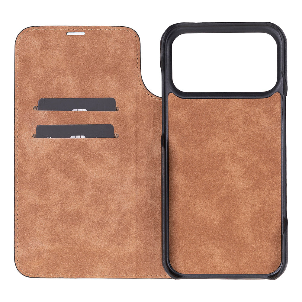 Bloomcase Magic Wallet Onyx Black Apple Iphone 17 Pro (6.3") Hakiki Deri Çıkarılabilir Cüzdanlı Telefon Kılıfı
