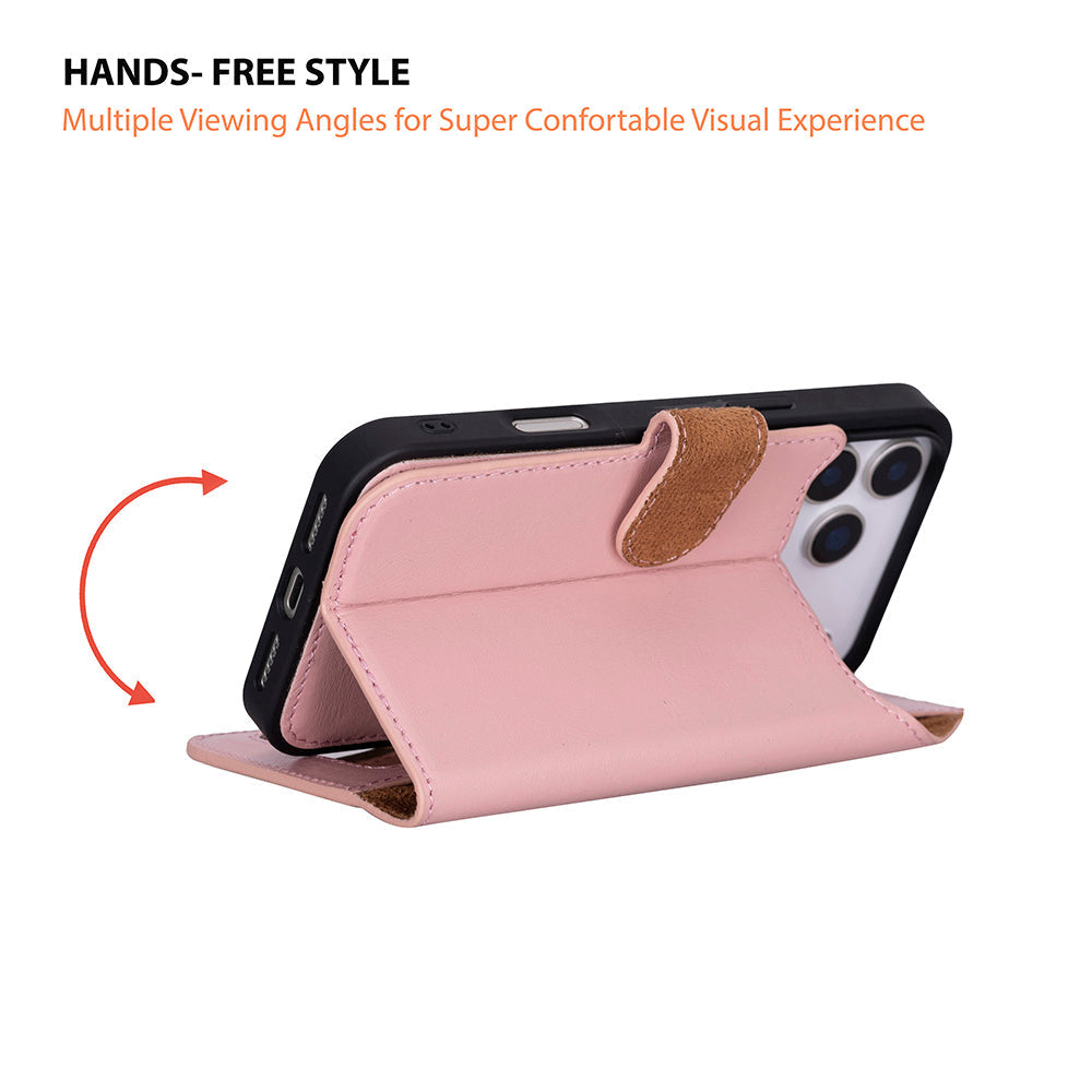 Bloomcase Magic Wallet Softy Peony Apple Iphone 17 Pro (6.3") Hakiki Deri Çıkarılabilir Cüzdanlı Telefon Kılıfı