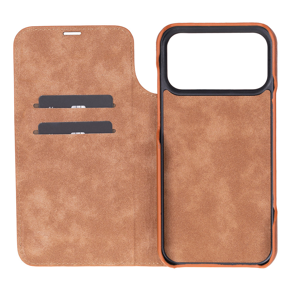Bloomcase Magic Wallet Tan Apple Iphone 17 Pro (6.3") Hakiki Deri Çıkarılabilir Cüzdanlı Telefon Kılıfı