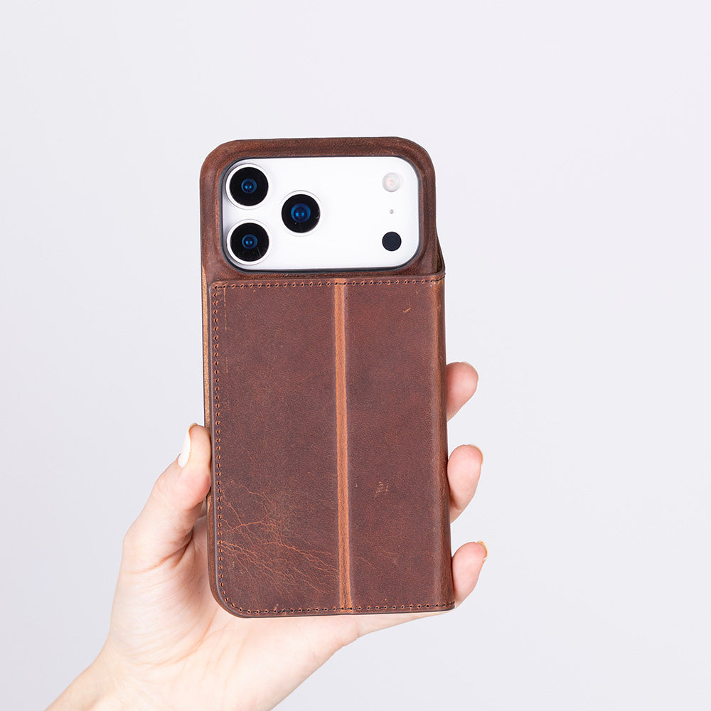 Bloomcase Magic Wallet Tan Apple Iphone 17 Pro Max (6.9") Hakiki Deri Çıkarılabilir Cüzdanlı Telefon Kılıfı