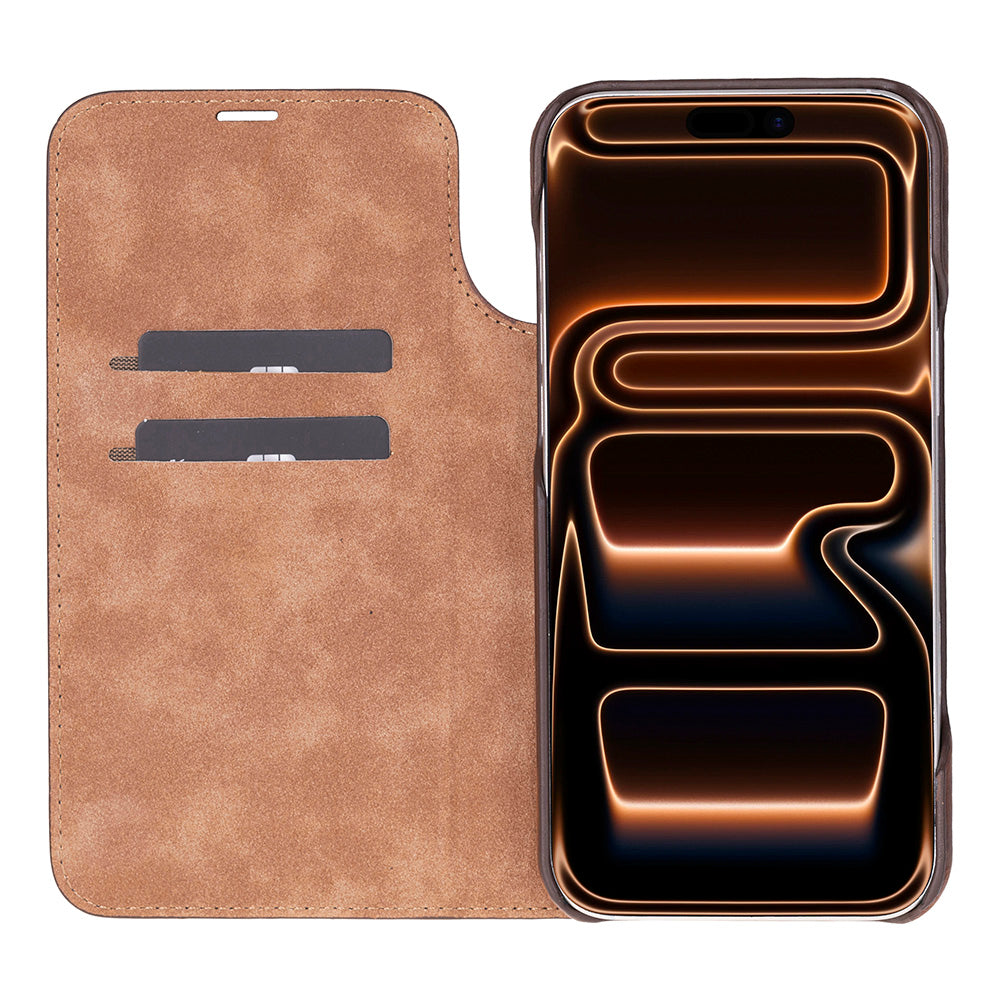 Bloomcase Magic Wallet Tan Apple Iphone 17 Pro Max (6.9") Hakiki Deri Çıkarılabilir Cüzdanlı Telefon Kılıfı
