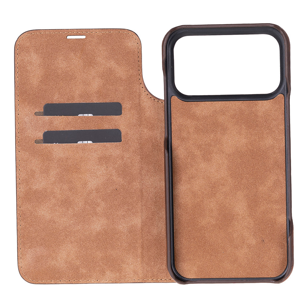 Bloomcase Magic Wallet Tan Apple Iphone 17 Pro Max (6.9") Hakiki Deri Çıkarılabilir Cüzdanlı Telefon Kılıfı