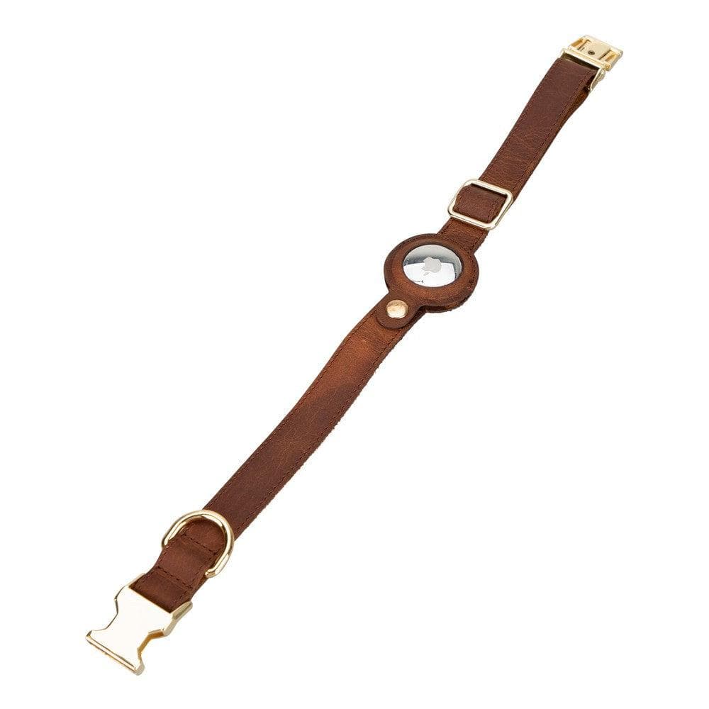 Bloompaw Saddle Brown Airtag Yuvalı Hakiki Deri Pet Tasma