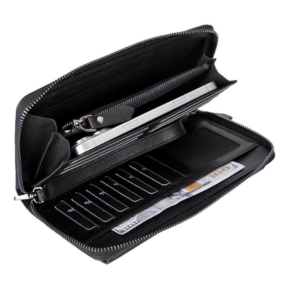 Bloomporter Obsidian Black Hakiki Deri Telefon Bölmeli Cüzdan