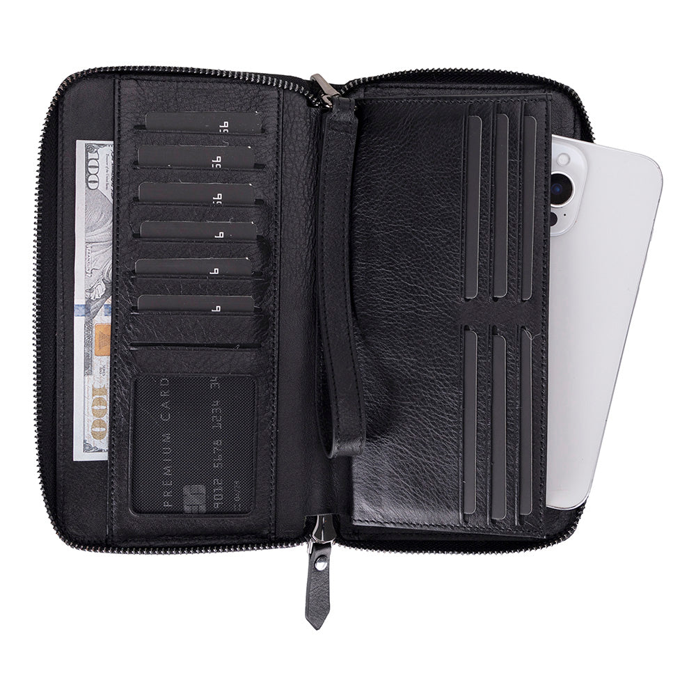 Bloomporter Obsidian Black Hakiki Deri Telefon Bölmeli Cüzdan