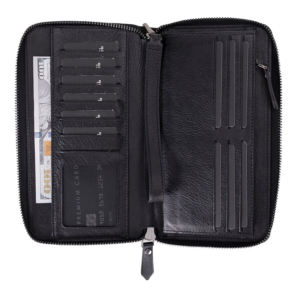 Bloomporter Obsidian Black Hakiki Deri Telefon Bölmeli Cüzdan