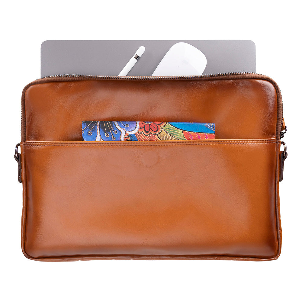 Bloomsleeve Leeds 14" Golden Tan Hakiki Deri Laptop & Tablet Askılı Kılıfı