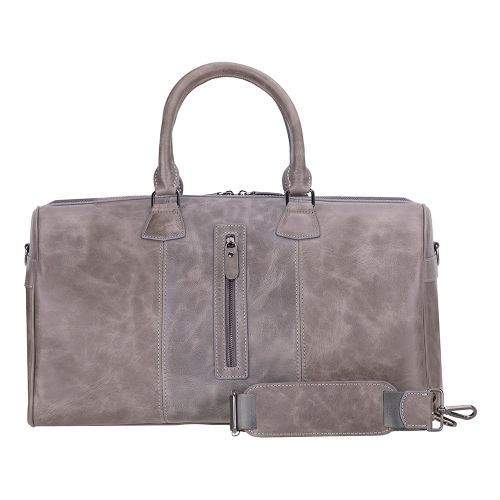 Bloomvoyage Ash Gray Hakiki Deri Duffle Çanta - Kadın Seyahat & Hafta Sonu Çantası