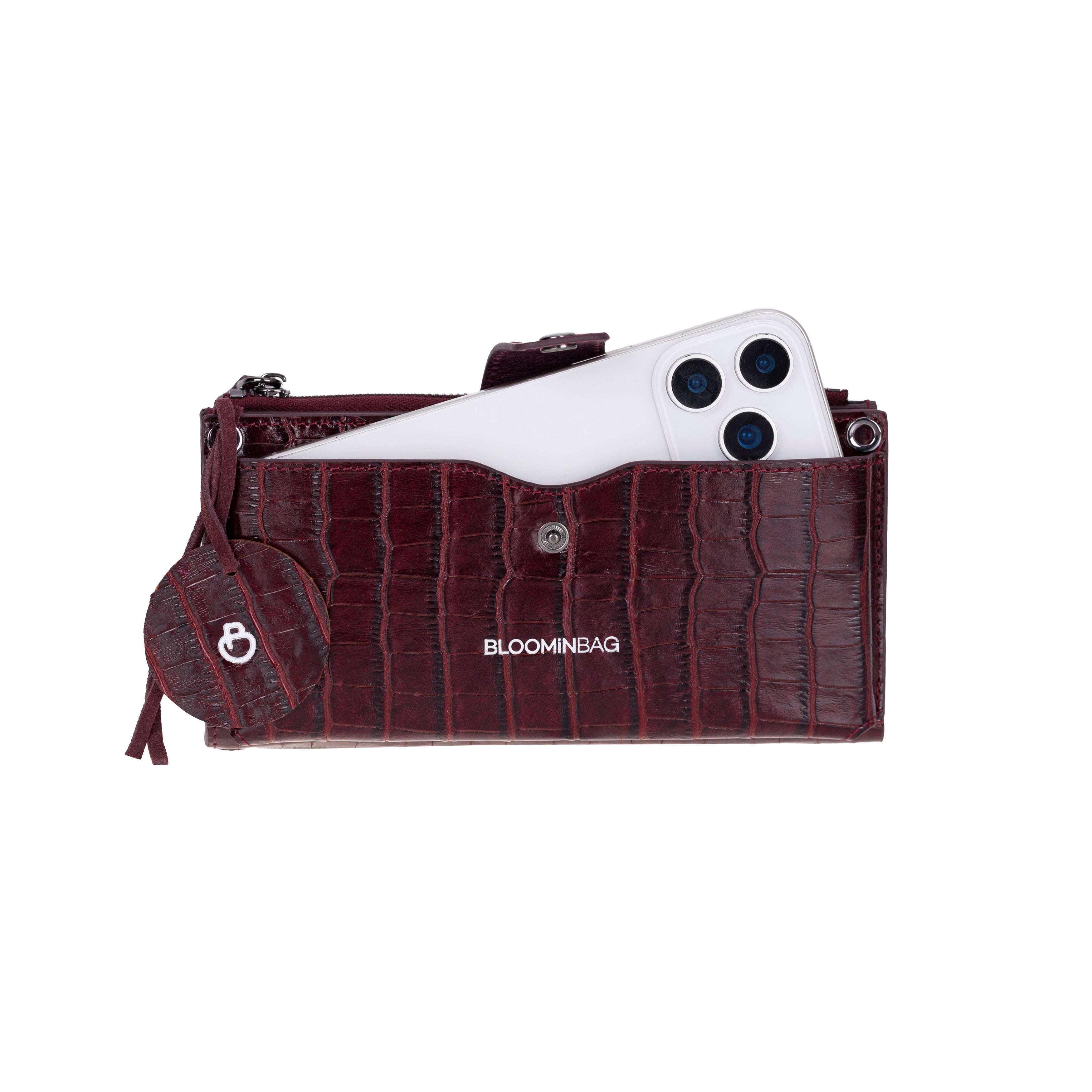 Burgundy Croco Lozan Hakiki Süet Çapraz Askılı Telefon Bölmeli Cüzdan Çanta