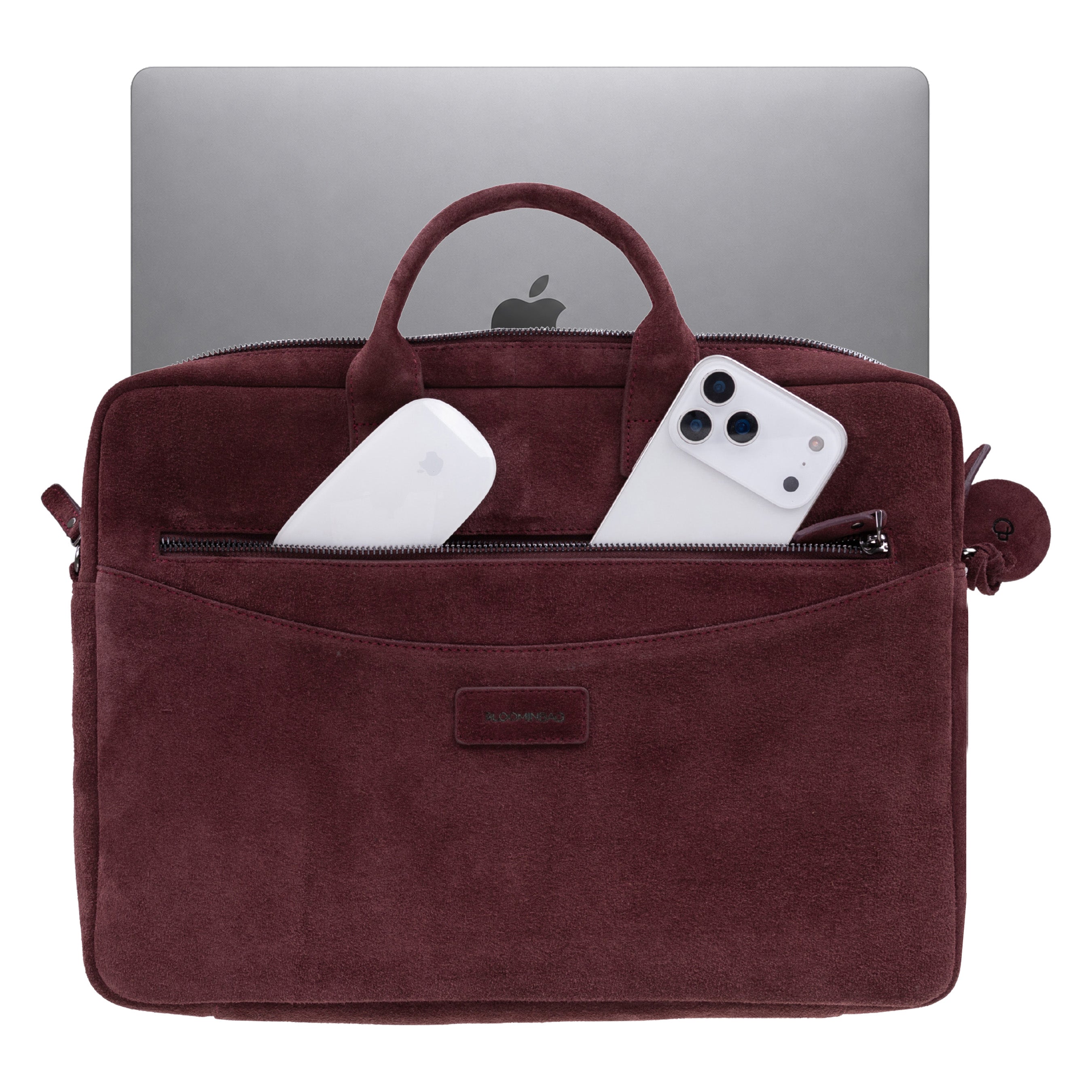 Burgundy Still Hakiki Süet Deri 15-16 Inç Macbook/Laptop Çantası