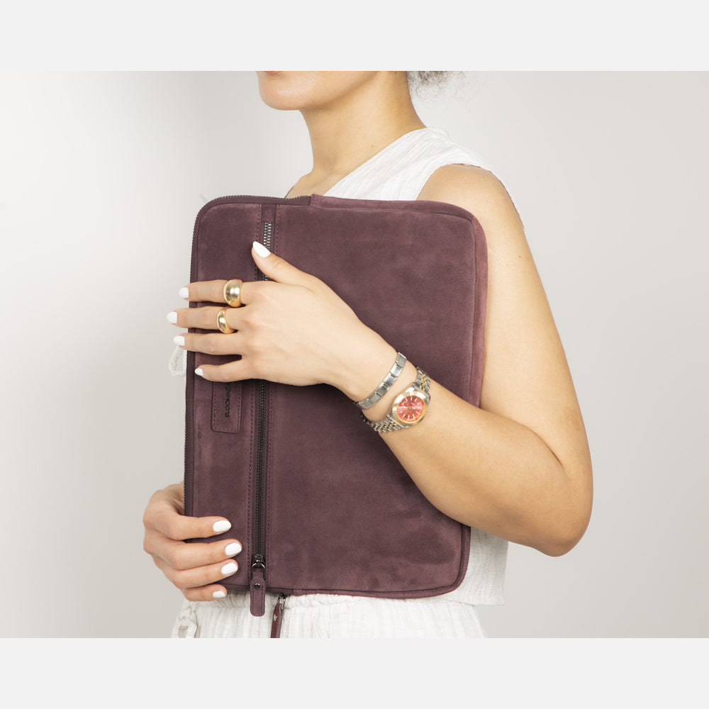 Burgundy Still Hakiki Süet Deri 15-16 Inç Macbook/Laptop Kılıfı