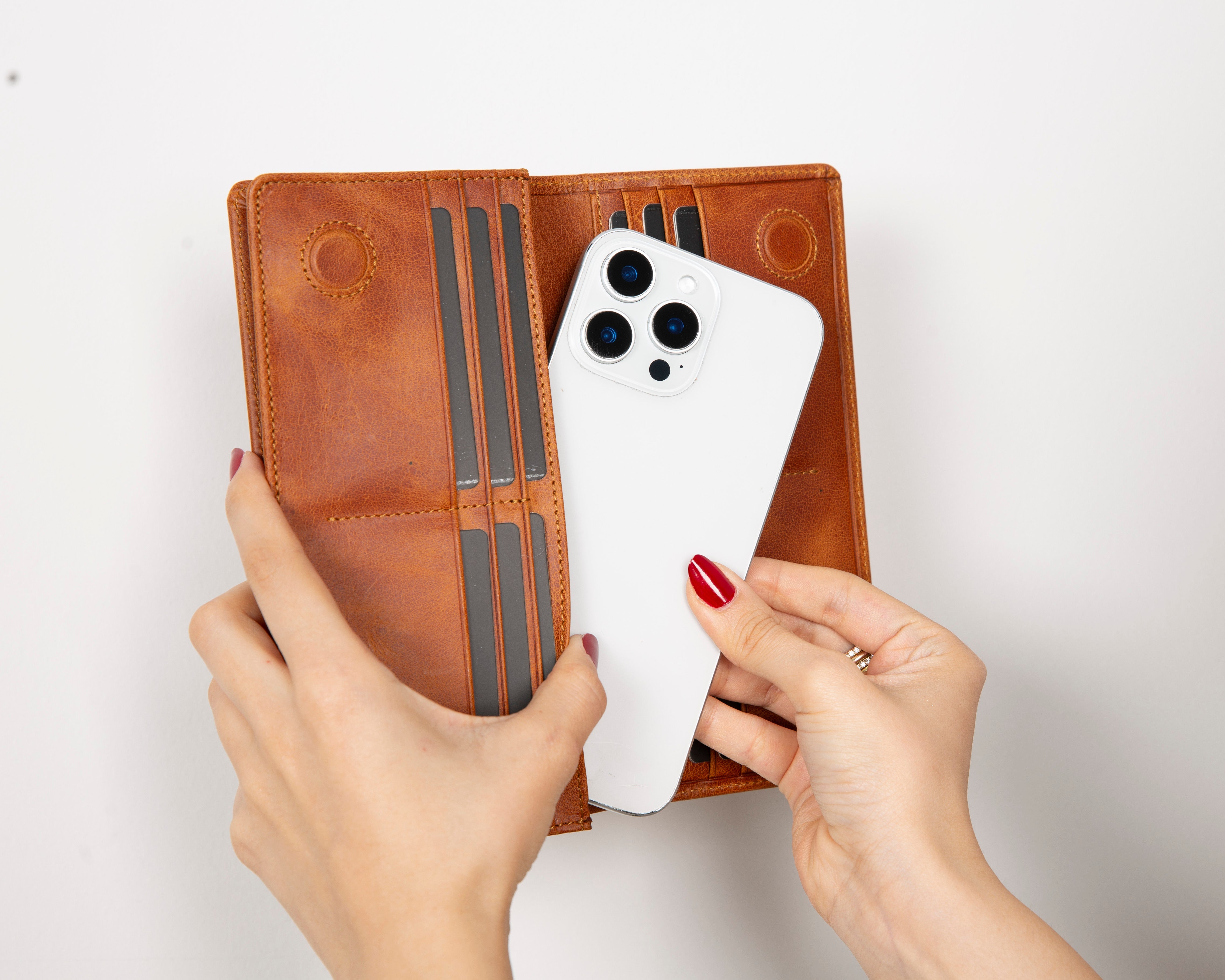 Bloominbag-Celestina Golden Tan Hakiki Deri Telefon Bölmeli Cüzdan-3-Milagron.com