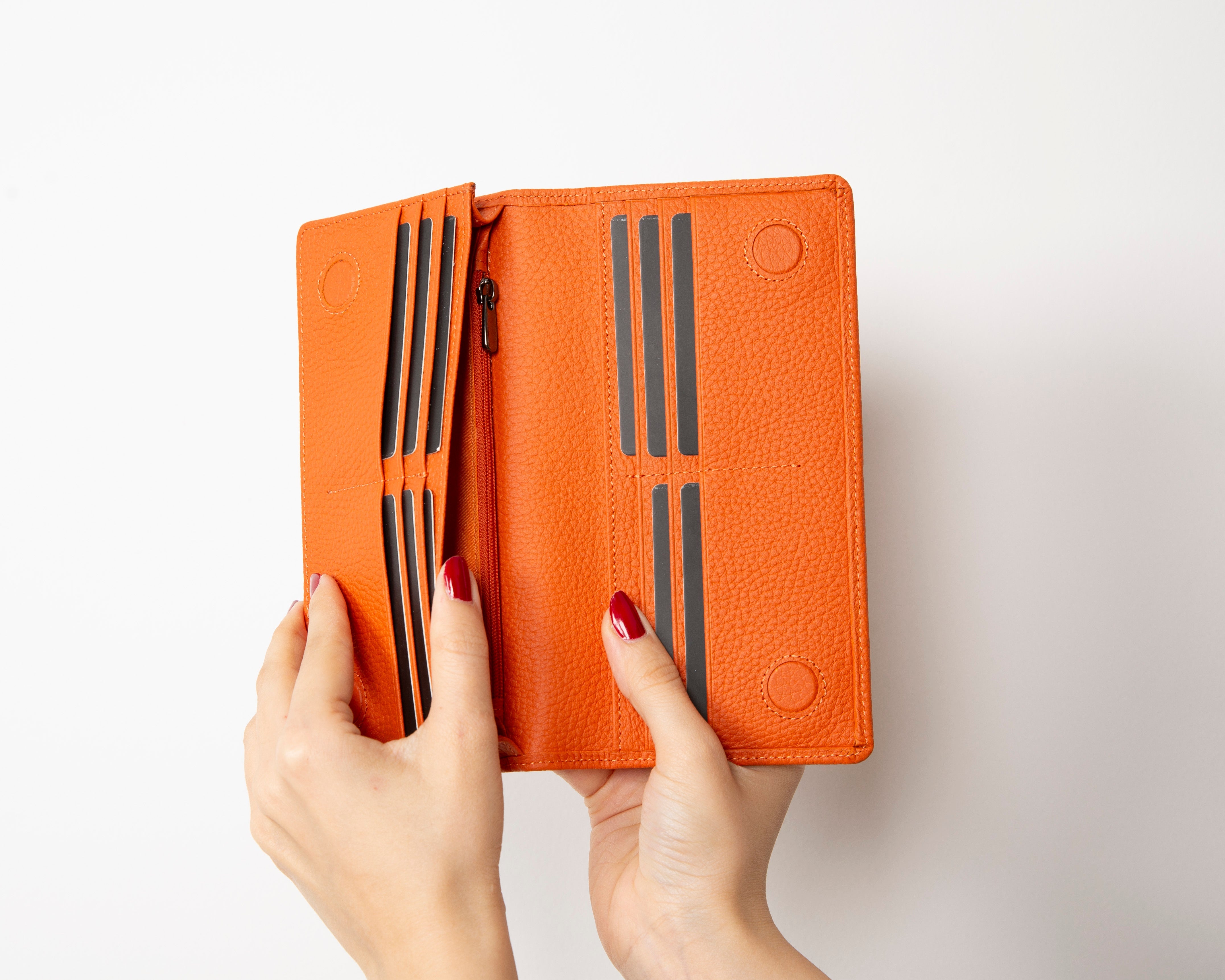 Bloominbag-Celestina Pebble Orange Hakiki Deri Telefon Bölmeli Cüzdan-3-Milagron.com