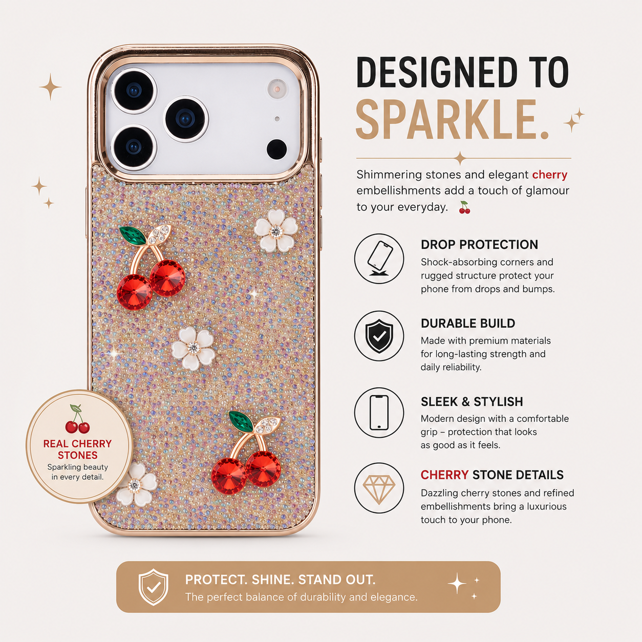 Cherry Glaze Crystal Pink Iphone 17 Pro(6.3") Kılıfı