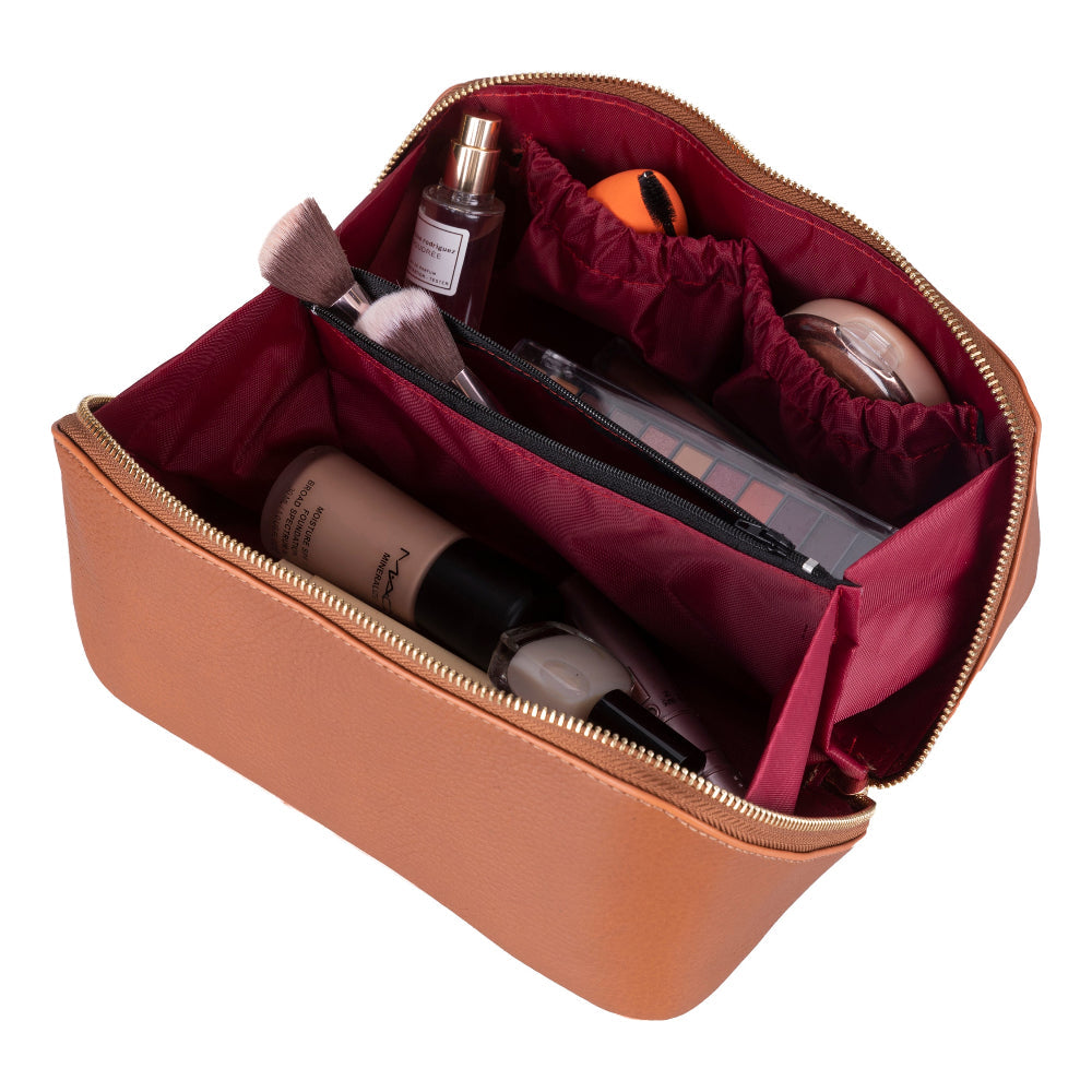 Bloominbag-Ella Terra Caramel Brown Hakiki Deri Makyaj & Seyahat çantası-2-Milagron.com