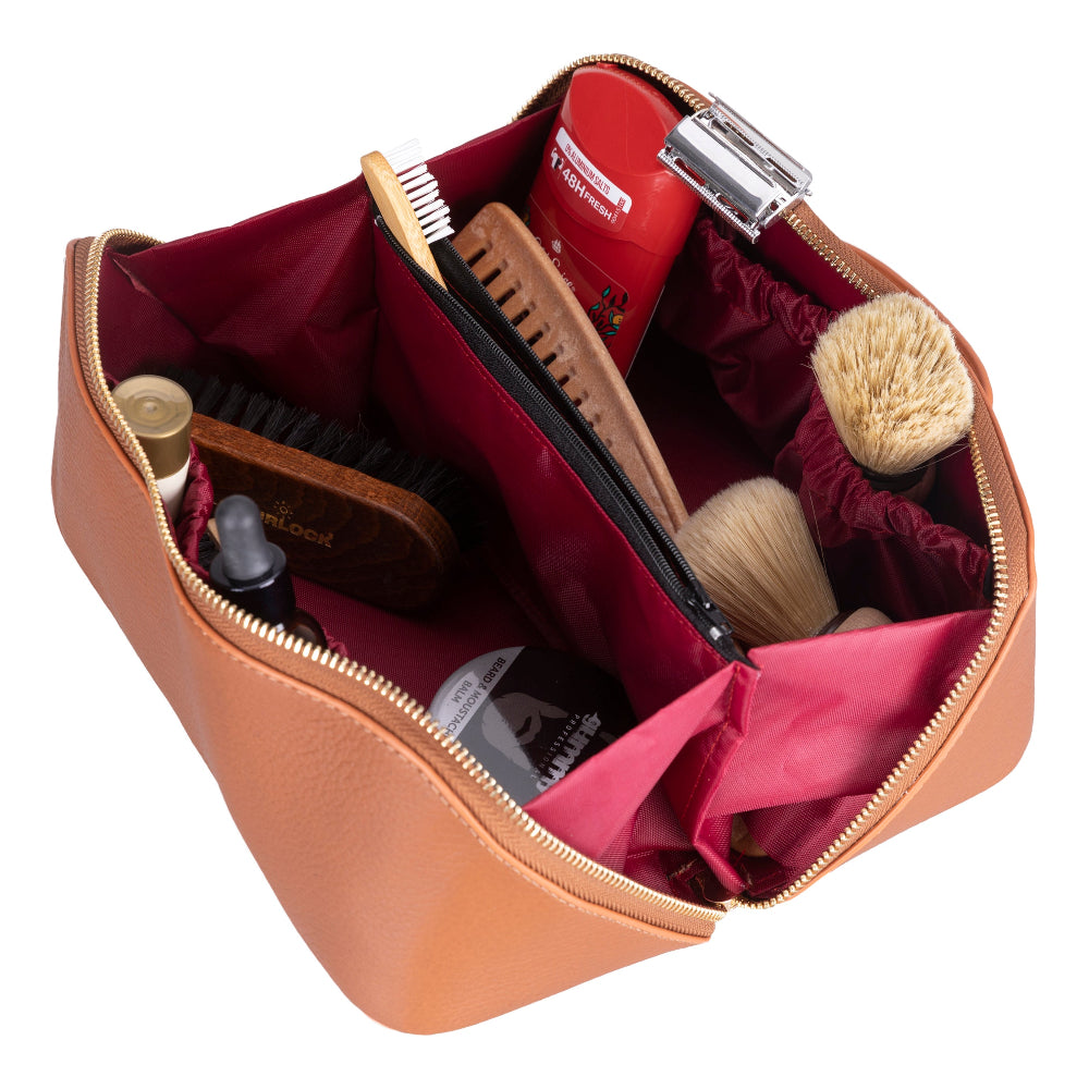 Bloominbag-Ella Terra Caramel Brown Hakiki Deri Makyaj & Seyahat çantası-3-Milagron.com