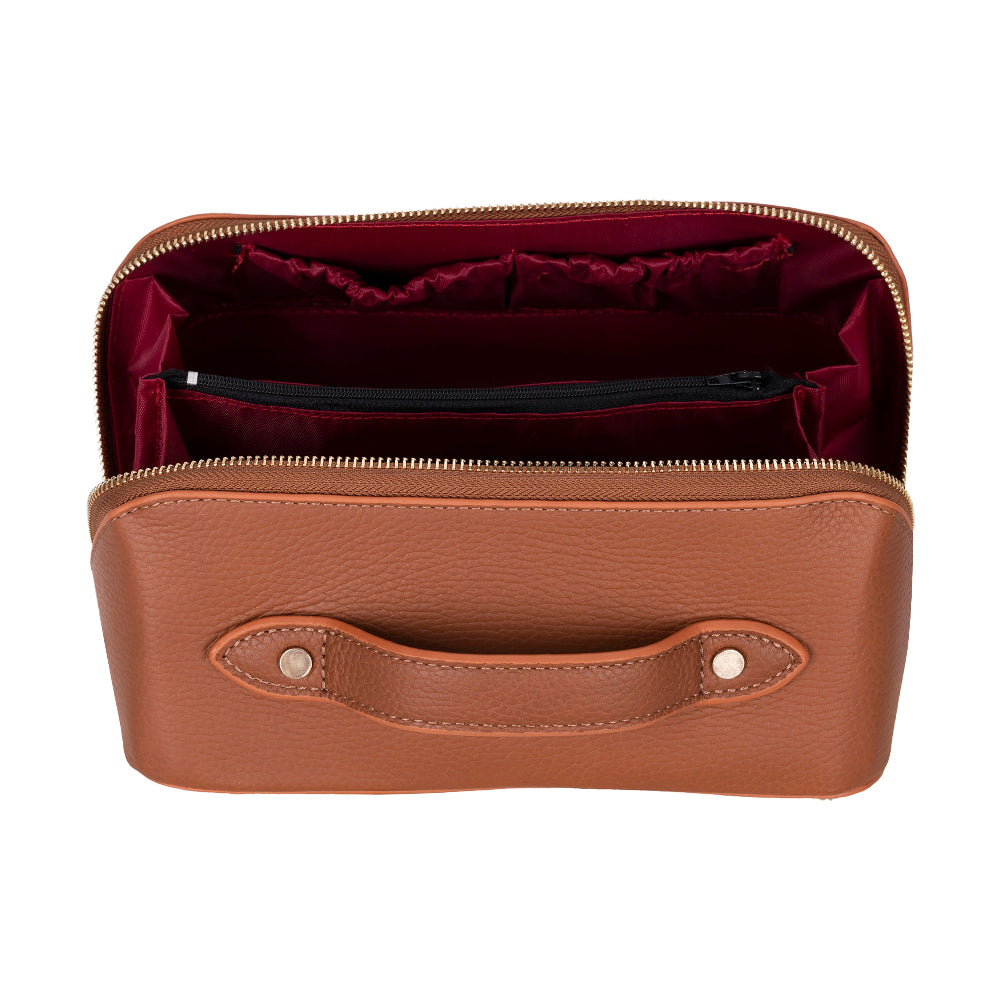 Bloominbag-Ella Terra Caramel Brown Hakiki Deri Makyaj & Seyahat çantası-4-Milagron.com