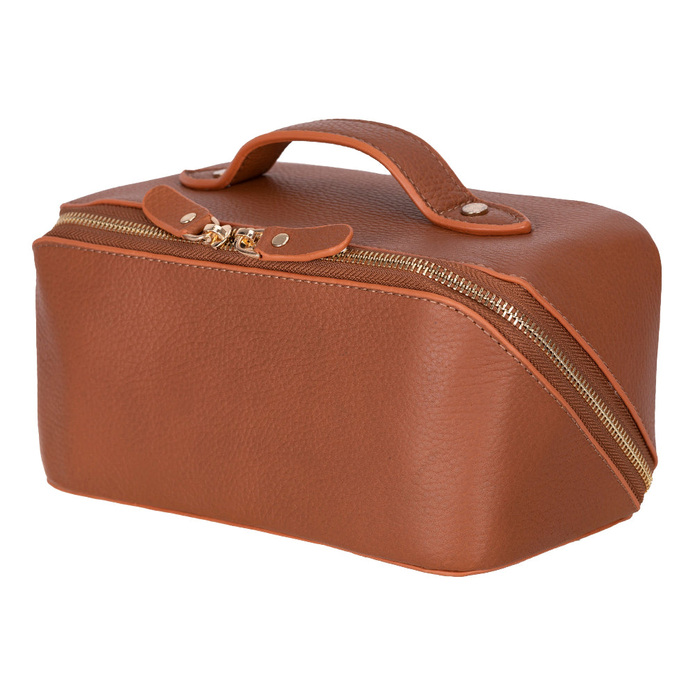 Bloominbag-Ella Terra Caramel Brown Hakiki Deri Makyaj & Seyahat çantası-5-Milagron.com