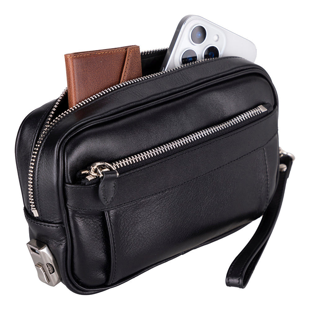 Forge Wrist Obsidian Black Luxe Hakiki Deri Unisex Kilitli Clutch