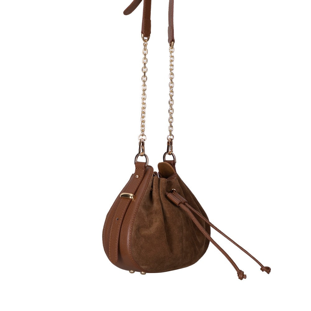 Bloominbag-Haze Soft Süet Taba Büzgülü Kadın Omuz çantası – Sahara Tan Drawstring Bag-1-Milagron.com