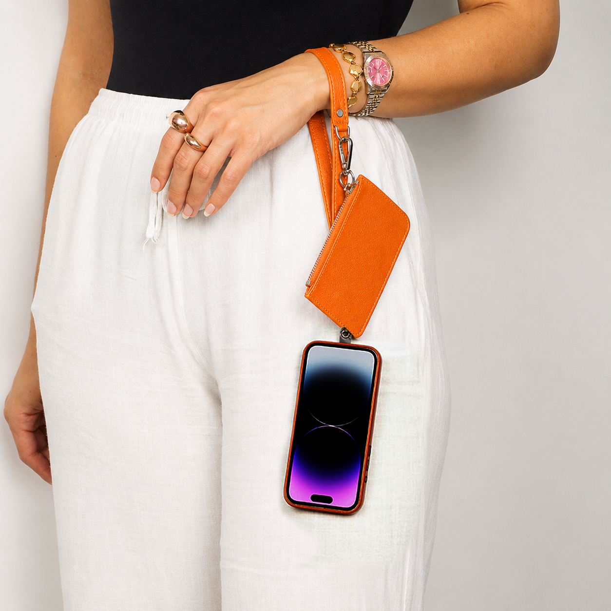 Léona Burnt Amber Telefon Askısı Ve Kartlıklı Cüzdan Seti