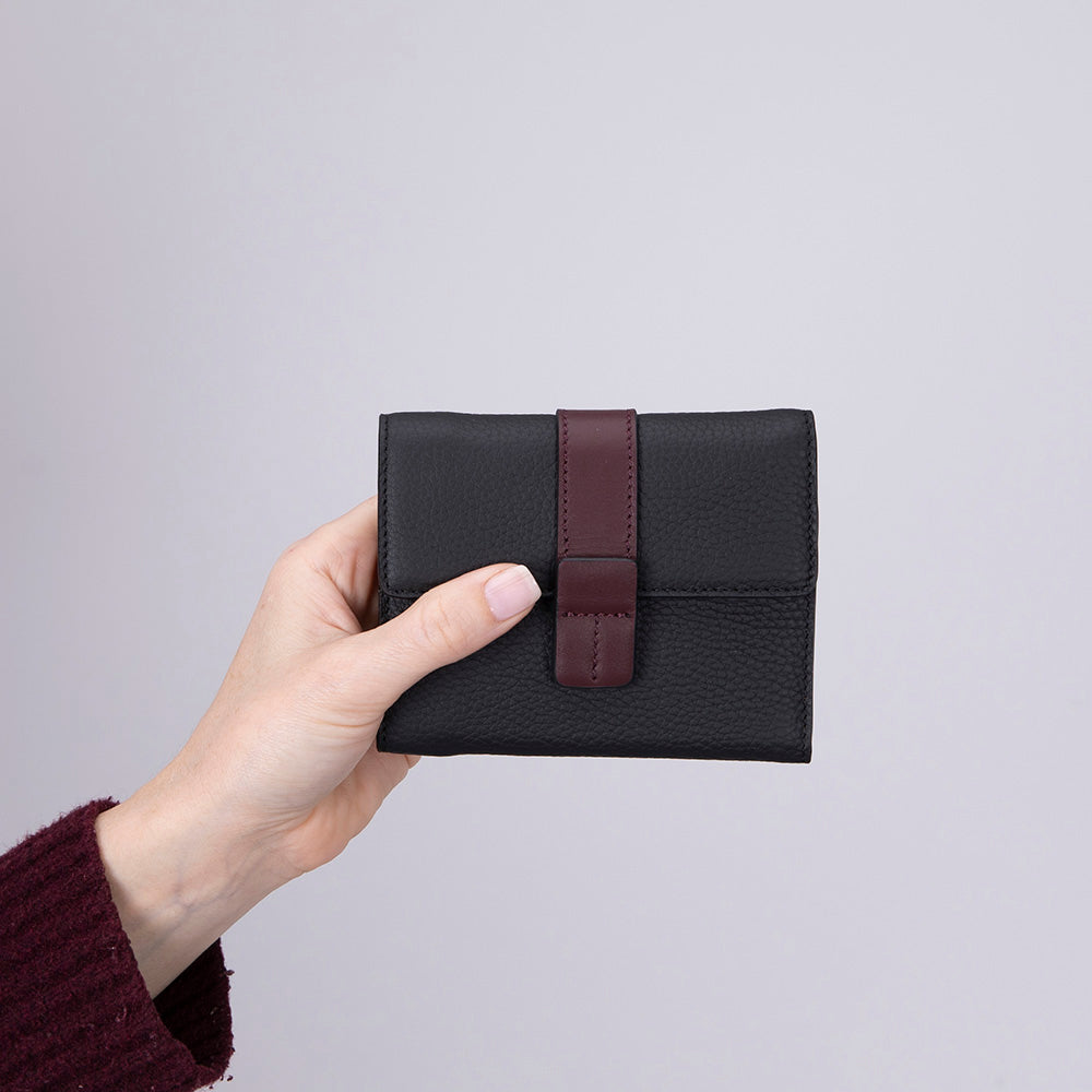 Bloominbag-Liora Color Band Deri Kadın Cüzdan – Siyah & Bordeaux-3-Milagron.com